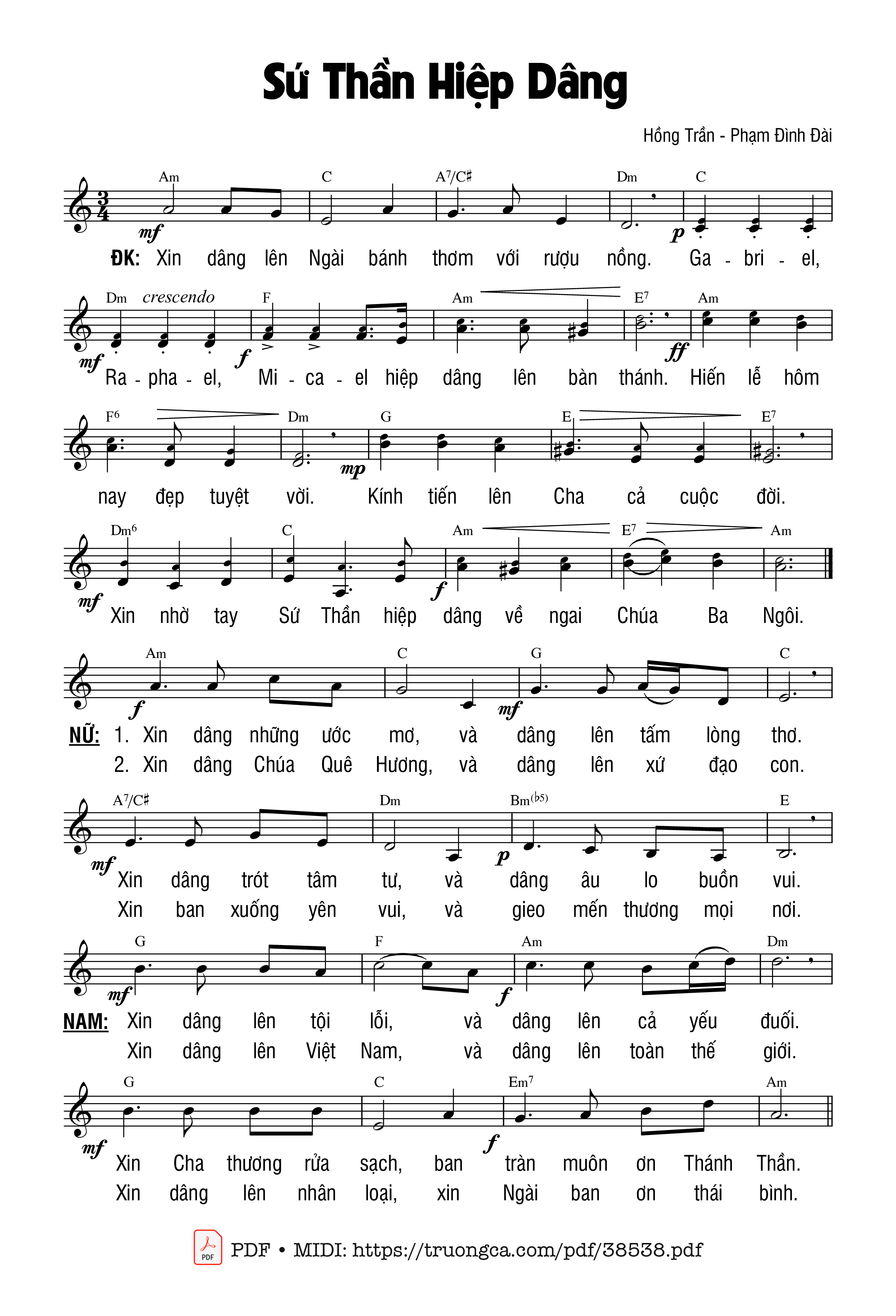 Trang 1 của Sheet nhạc PDF bài hát Sứ Thần Hiệp Dâng - Hồng Trần Phạm Đình Đài