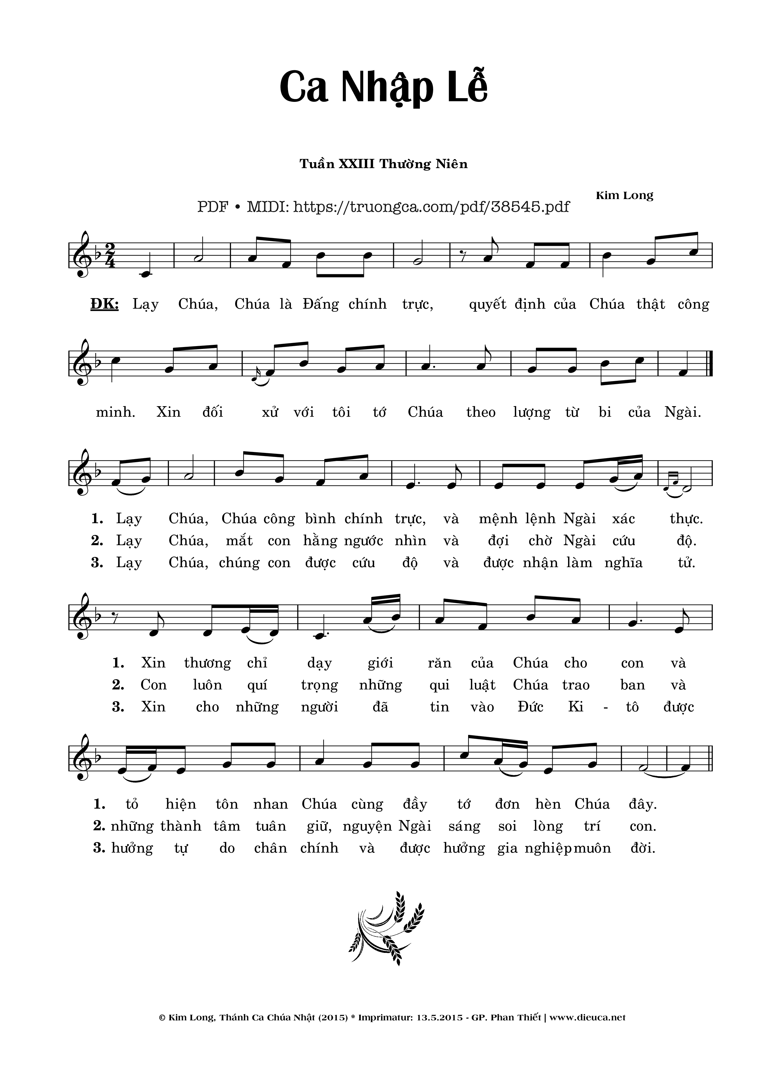 Trang 1 của Sheet nhạc PDF bài hát Ca Nhập Lễ Chúa Nhật 23 Thường Niên - Kim Long