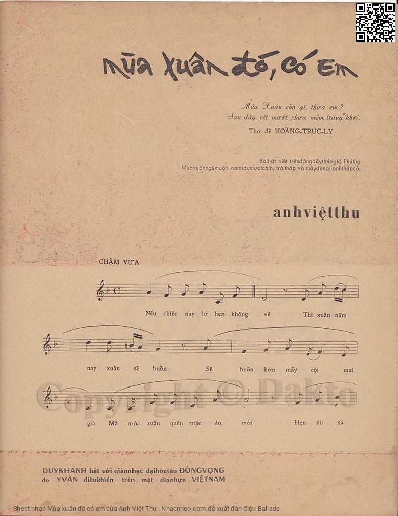 Trang 2 của Sheet nhạc PDF bài hát Mùa xuân đó có em - Anh Việt Thu, Nếu chiều nay lỡ hẹn không  về. Thì xuân năm  nay, xuân sẽ  buồn Sẽ  buồn hơn mấy cội mai  già