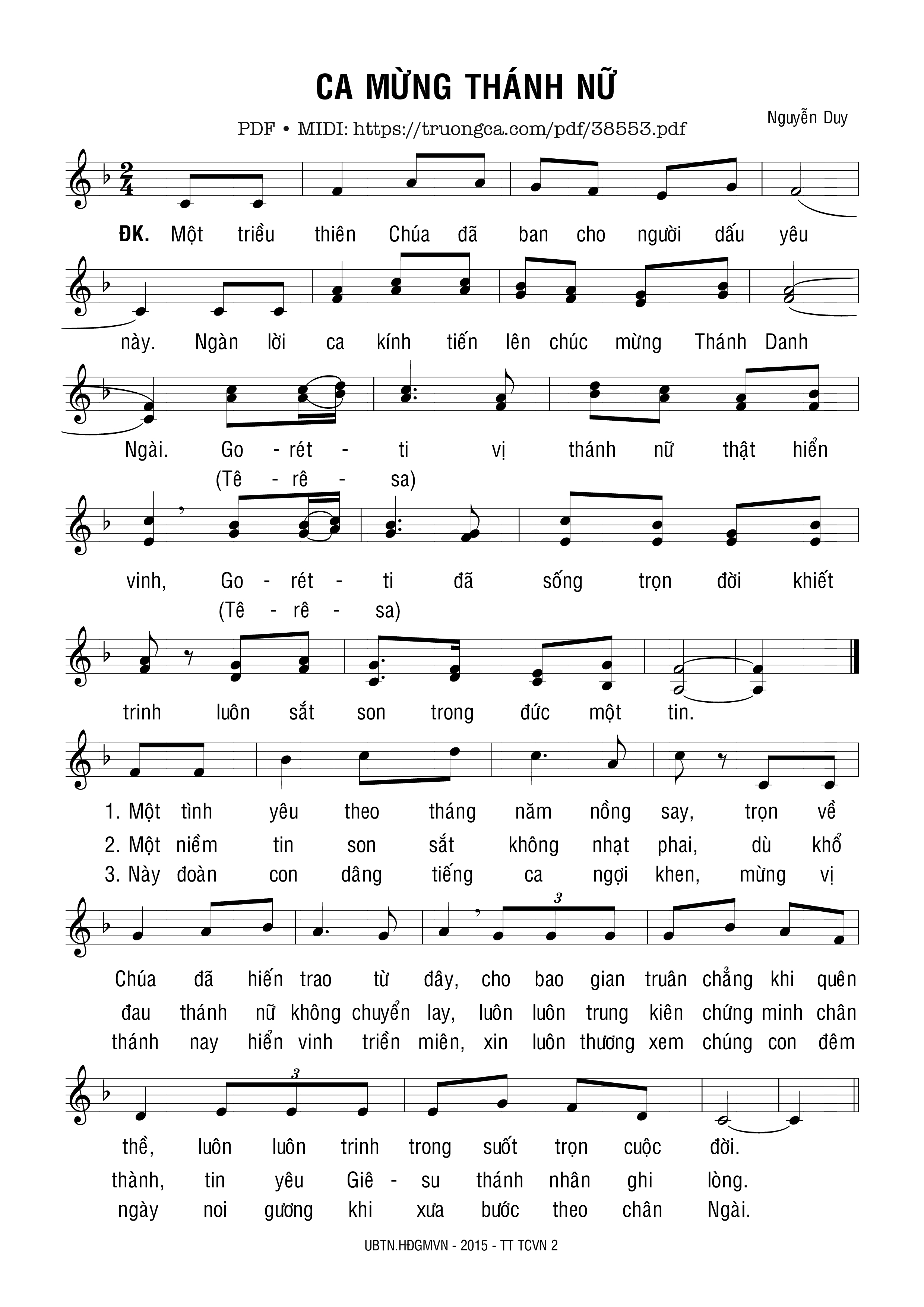 Trang 1 của Sheet nhạc PDF bài hát Ca Mừng Thánh Nữ - Nguyễn Duy