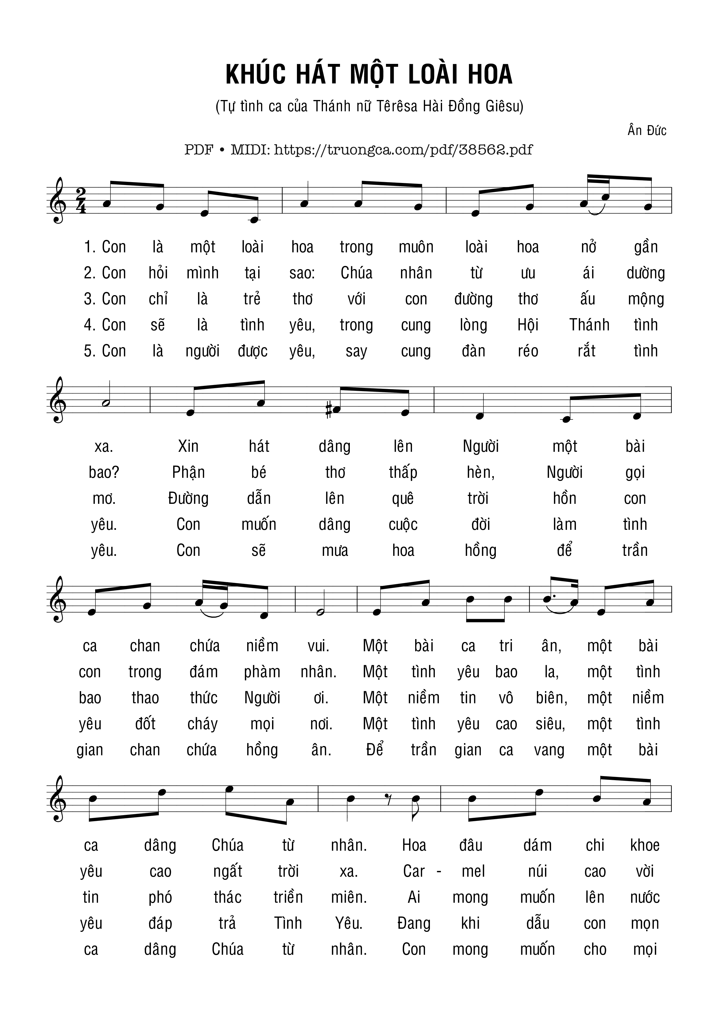 Trang 1 của Sheet nhạc PDF bài hát Khúc Hát Một Loài Hoa - Ân Đức