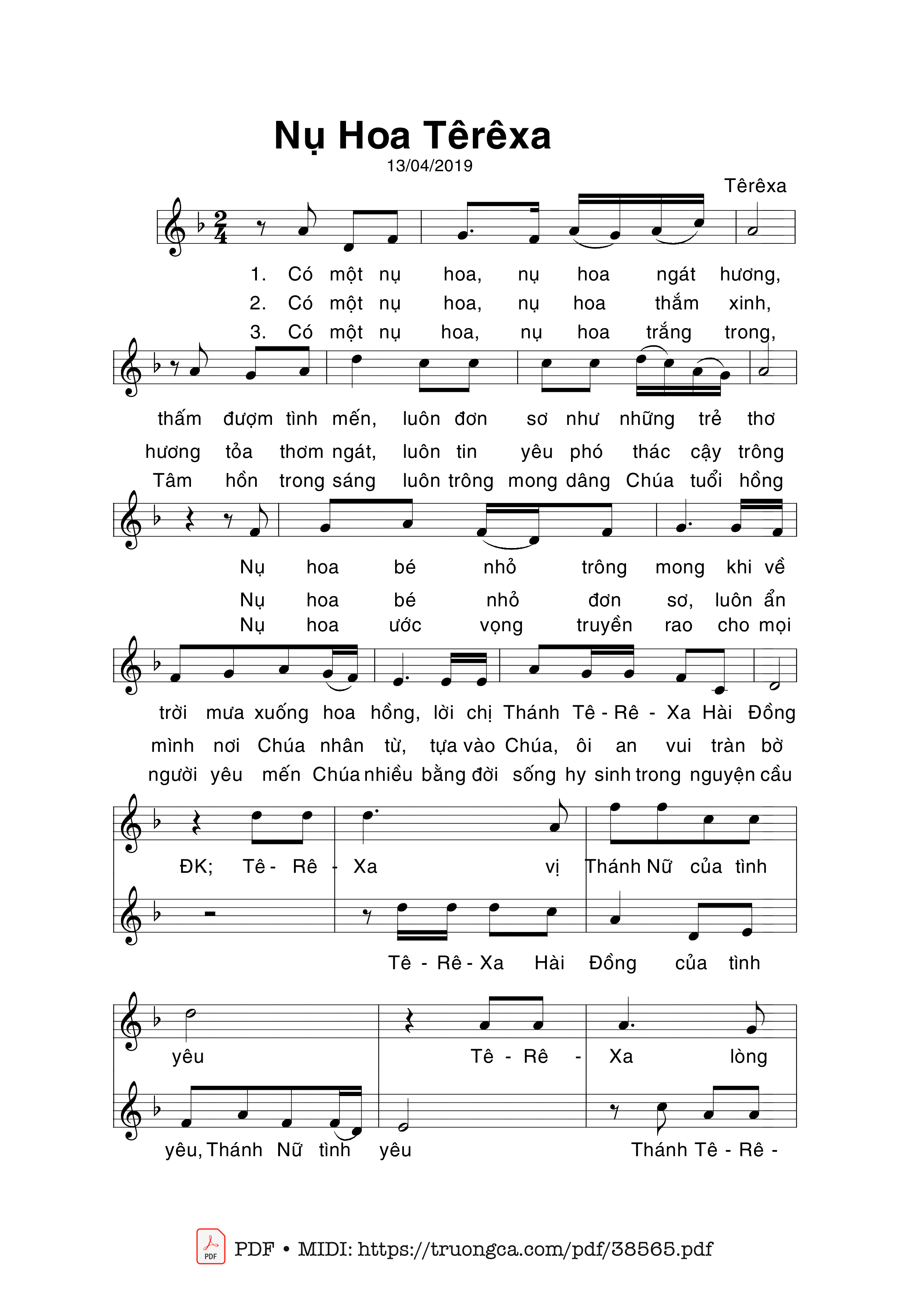Trang 1 của Sheet nhạc PDF bài hát Nụ Hoa Têrêsa -  Têrêsa
