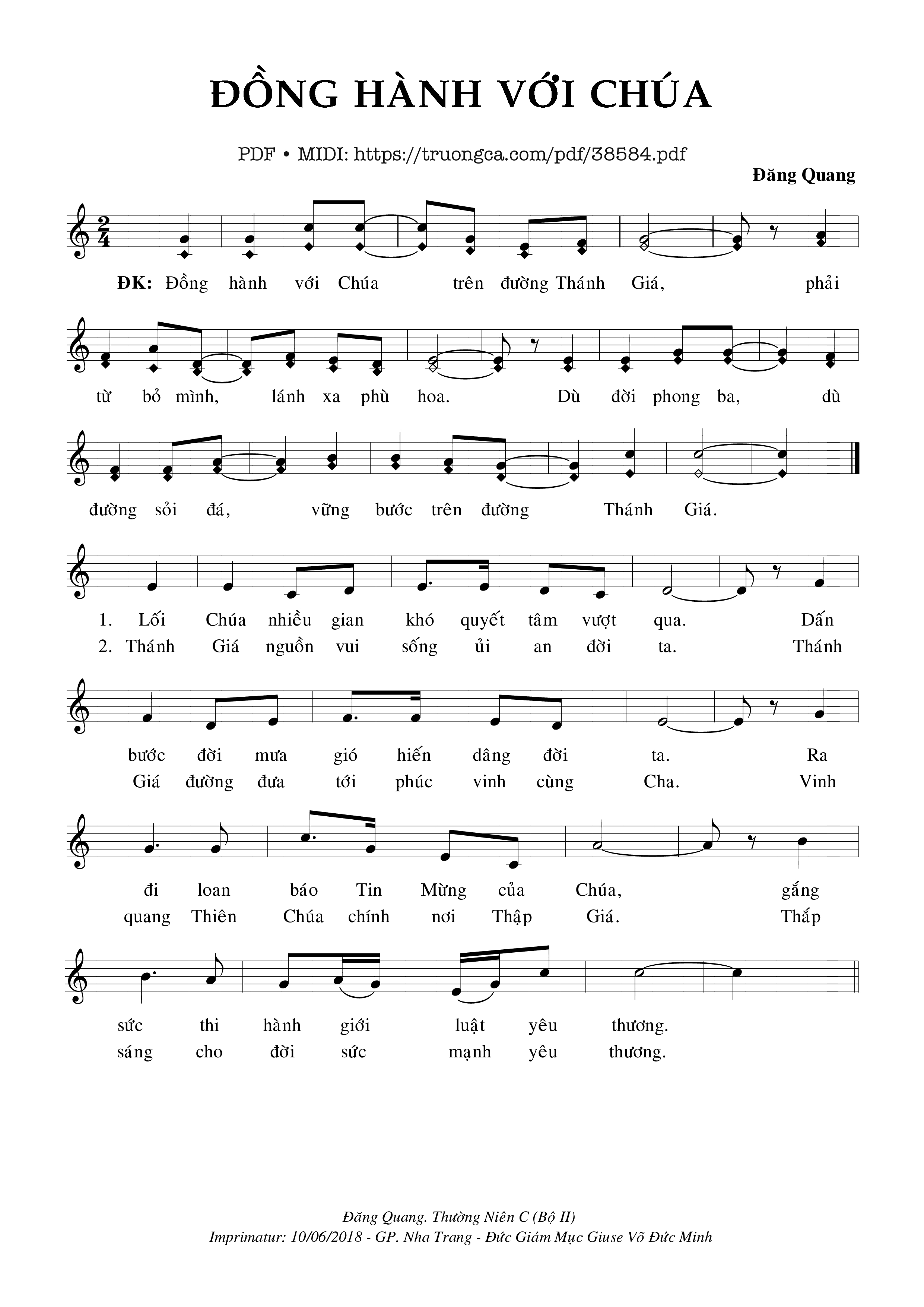 Trang 1 của Sheet nhạc PDF bài hát Đồng Hành Với Chúa - Đăng Quang