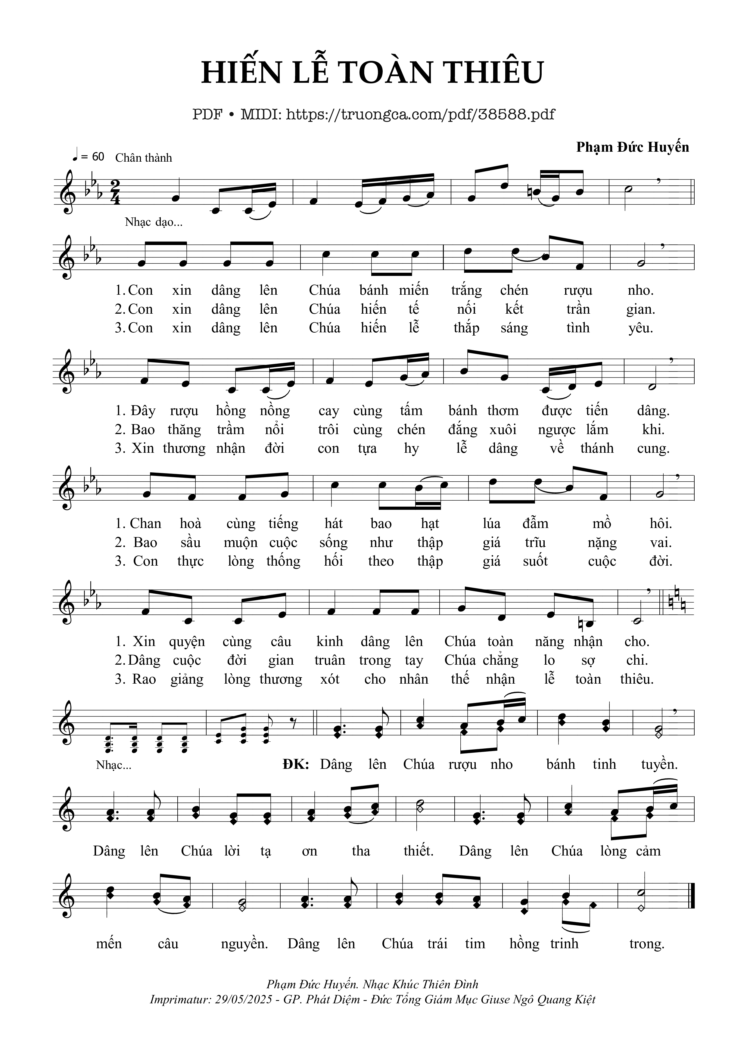Trang 1 của Sheet nhạc PDF bài hát Hiến Lễ Toàn Thiêu - Phạm Đức Huyến