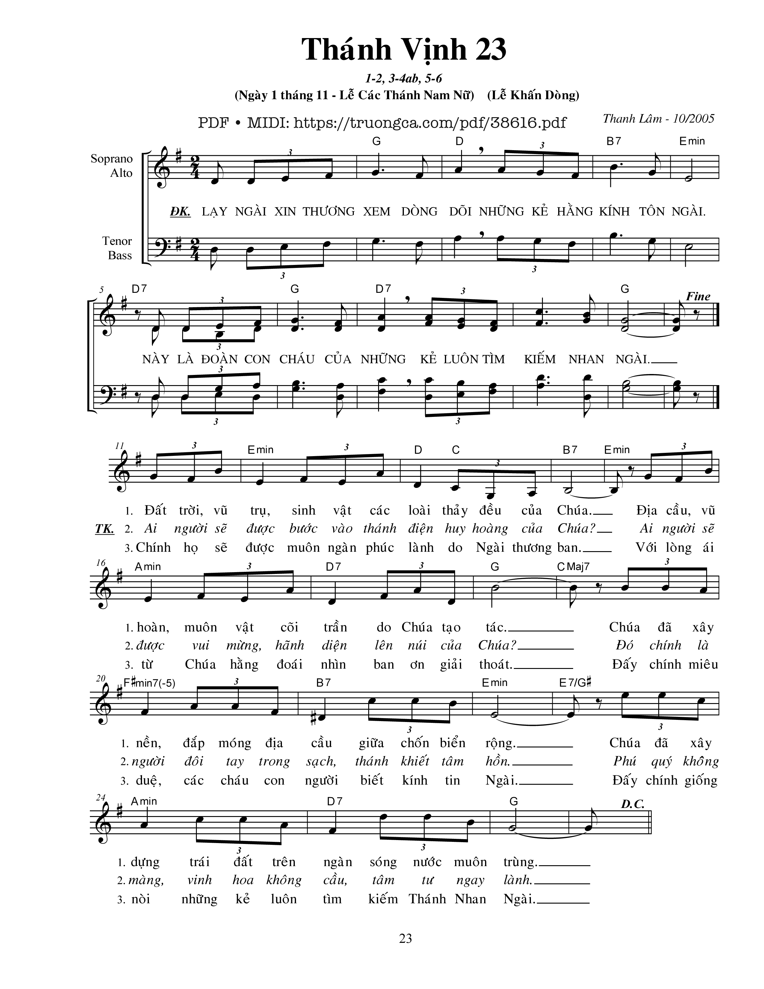 Trang 1 của Sheet nhạc PDF bài hát Thánh Vịnh 23, Lễ Khấn Dòng - Thanh Lâm