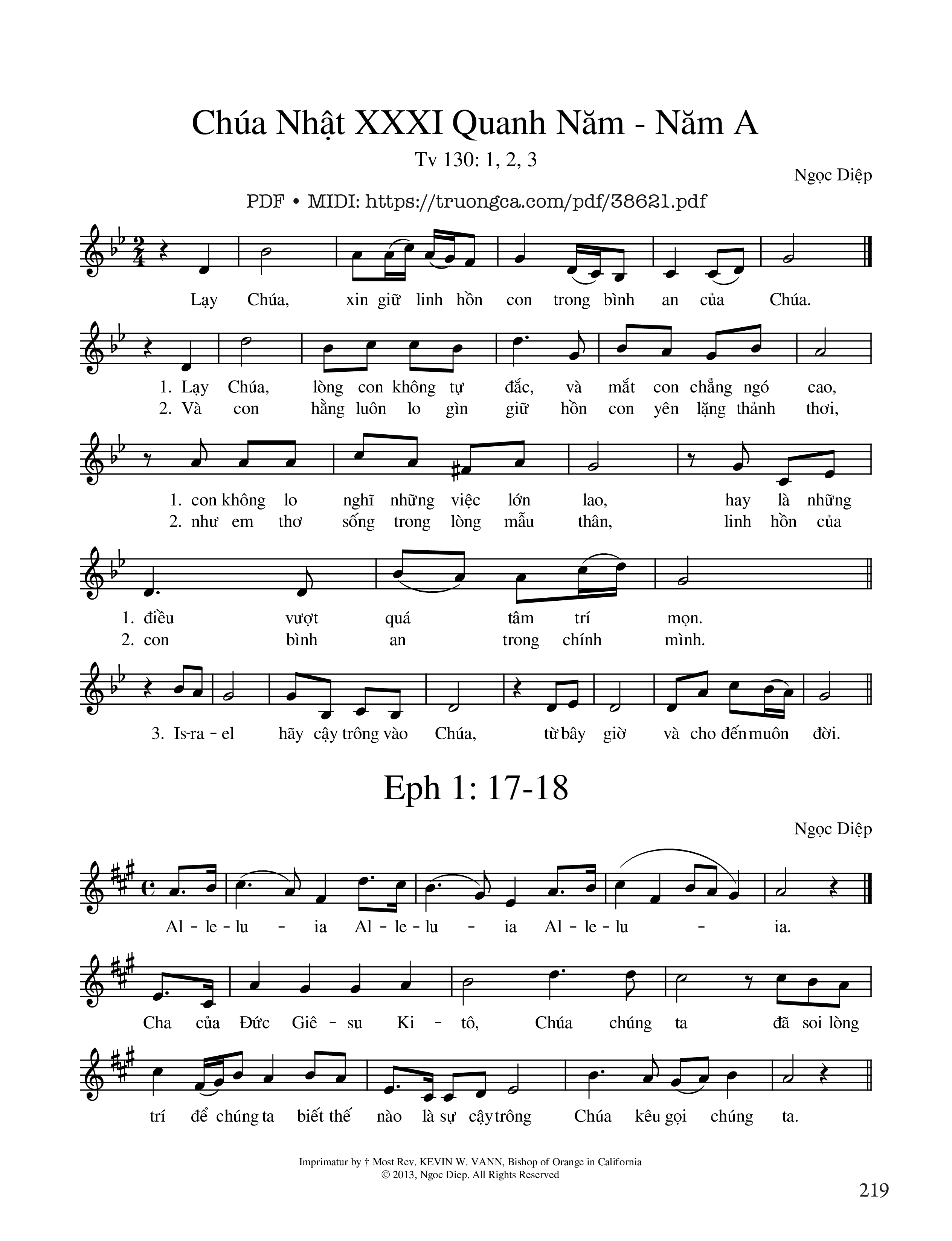 Trang 1 của Sheet nhạc PDF bài hát Thánh Vịnh 130, Chúa Nhật 31A Thường Niên - Ngọc Diệp