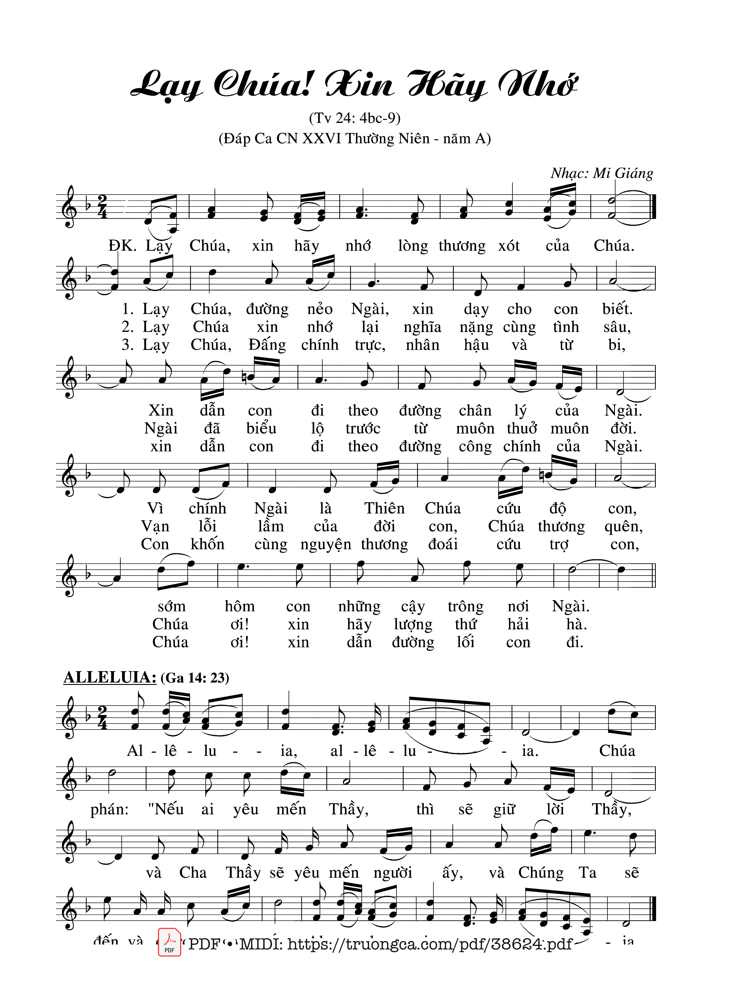 Trang 1 của Sheet nhạc PDF bài hát Thánh Vịnh 24, Lạy Chúa, Xin Hãy Nhớ - Mi Giáng