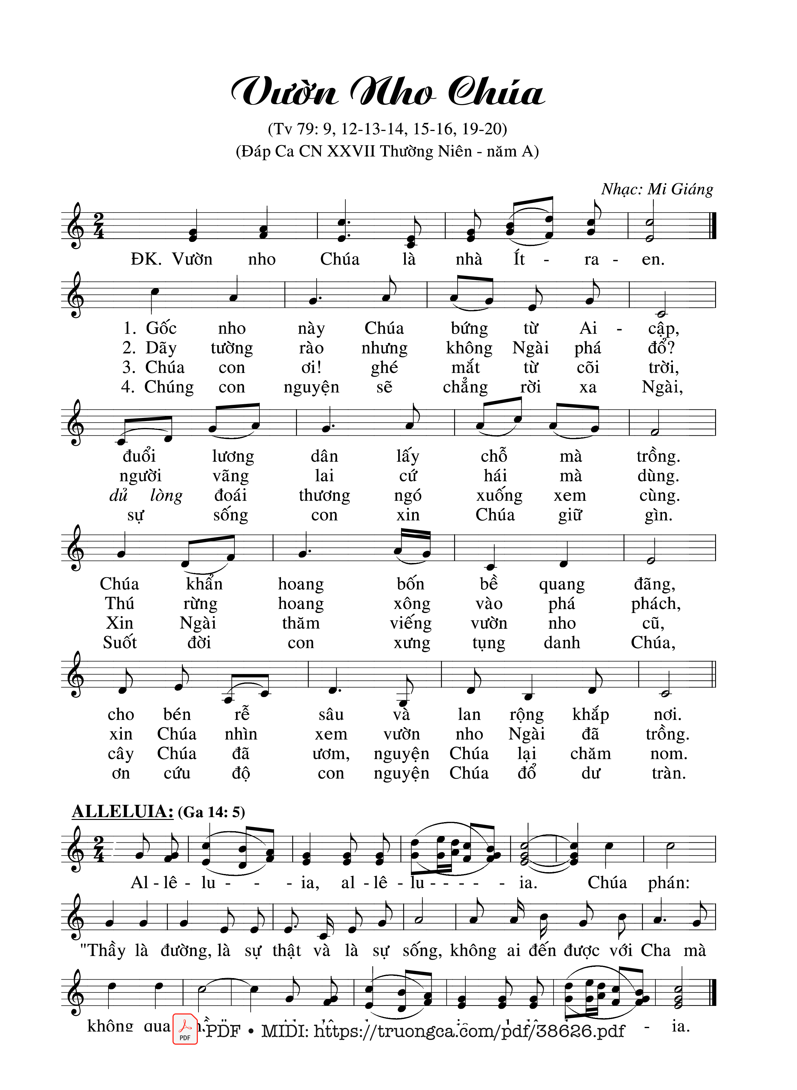 Trang 1 của Sheet nhạc PDF bài hát Thánh Vịnh 79, Vườn Nho Chúa - Mi Giáng