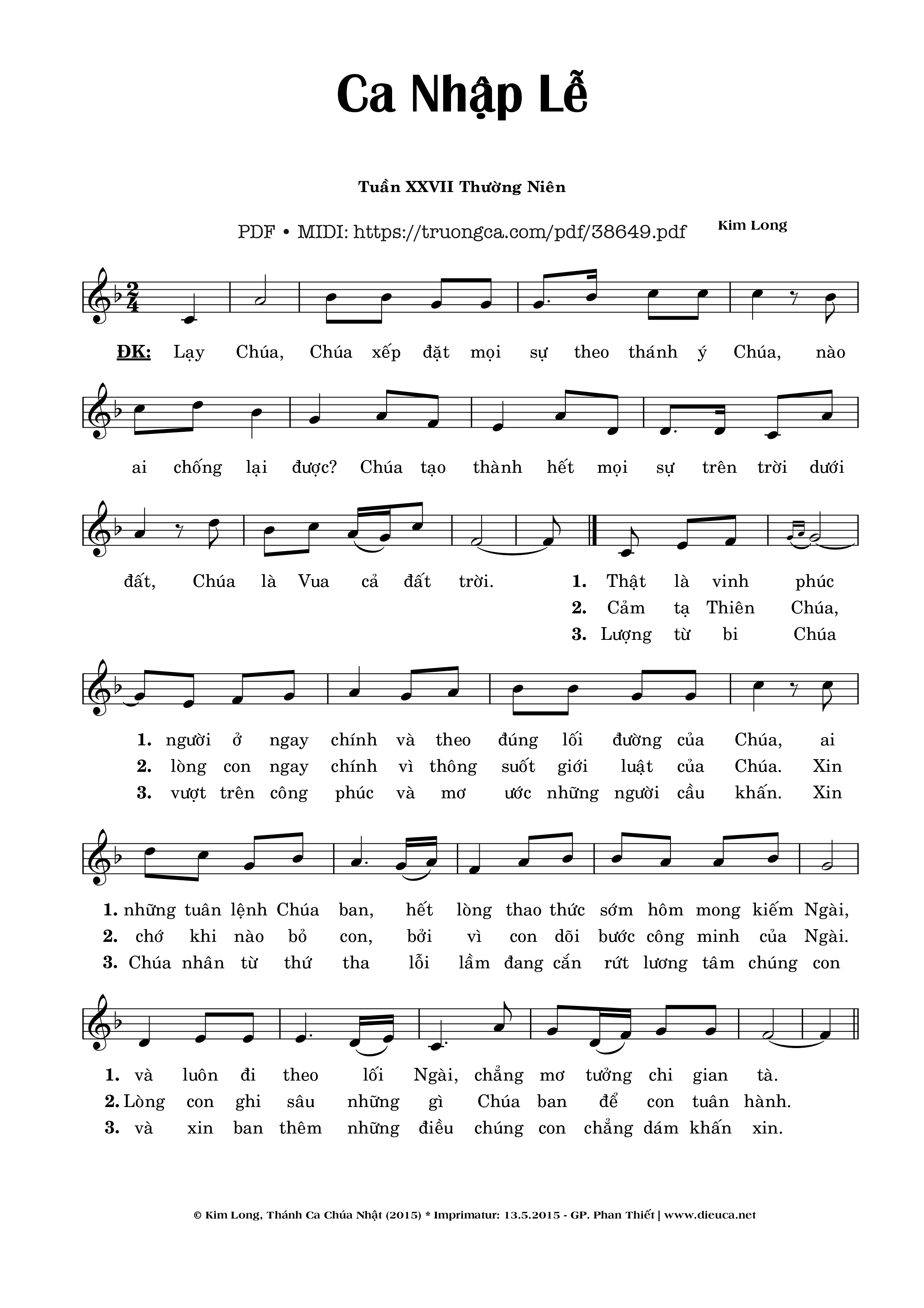 Trang 1 của Sheet nhạc PDF bài hát Ca Nhập Lễ Chúa Nhật 27 Thường Niên - Kim Long