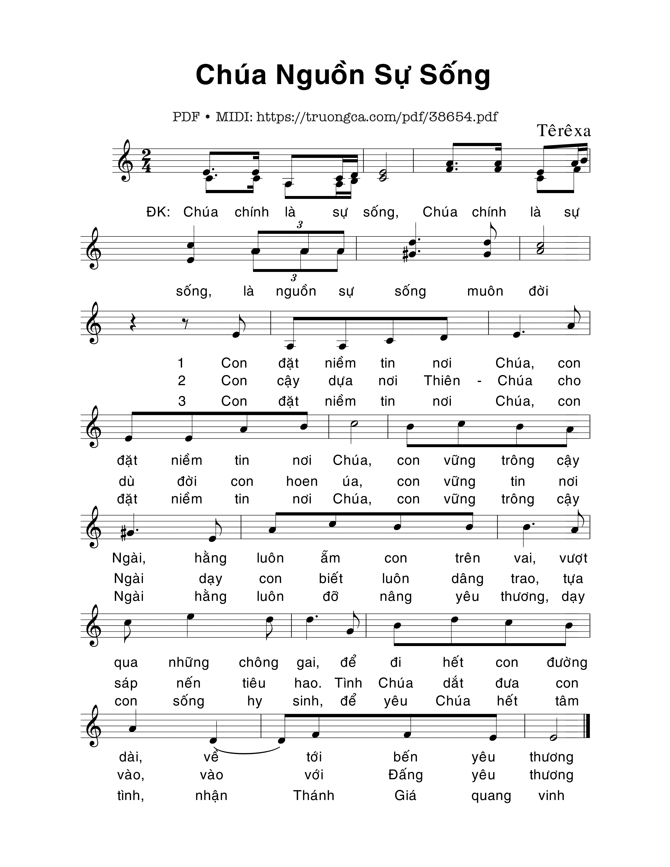 Trang 1 của Sheet nhạc PDF bài hát Chúa Nguồn Sự Sống -  Têrêsa