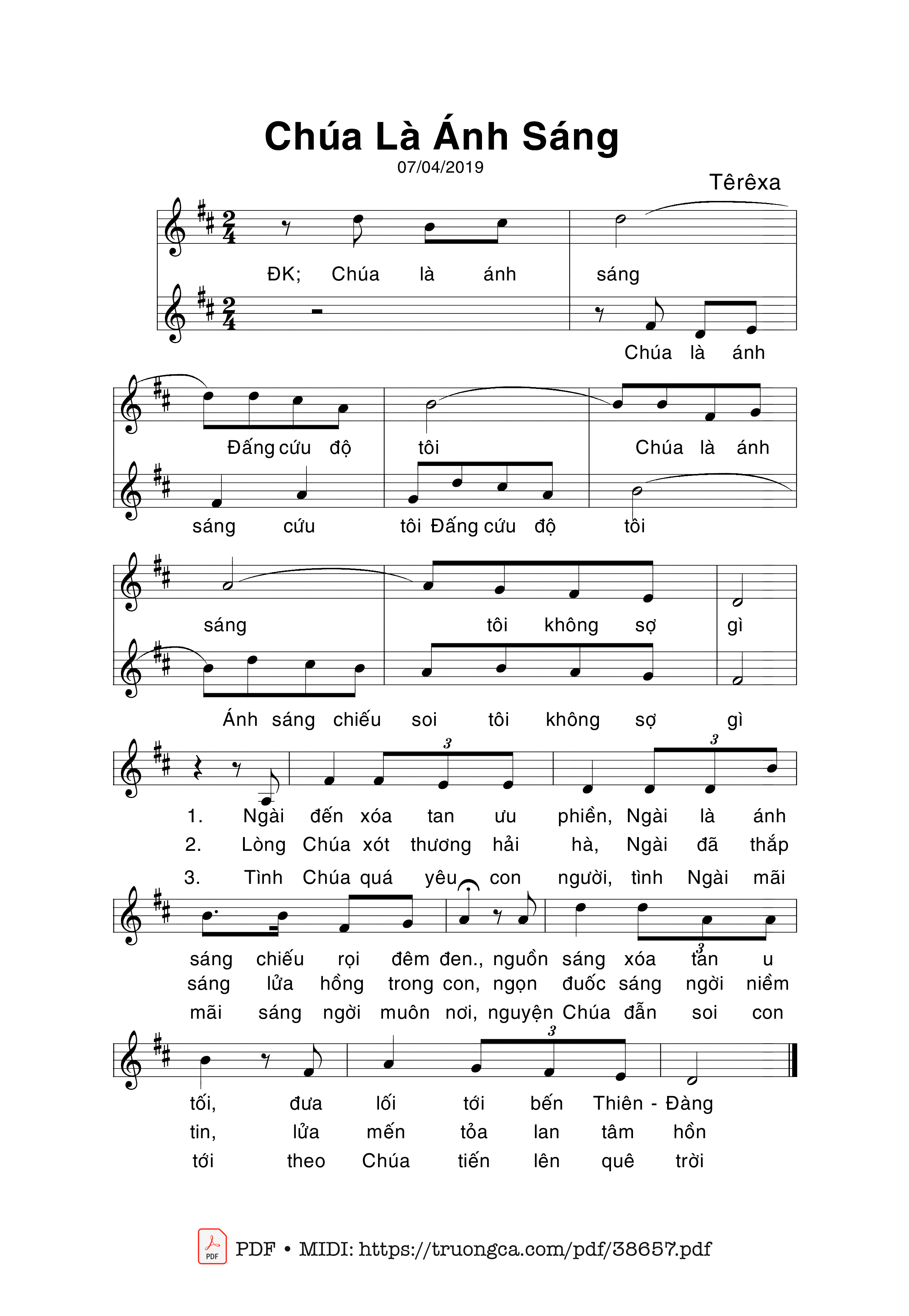 Trang 1 của Sheet nhạc PDF bài hát Chúa Là Ánh Sáng - Têrêsa