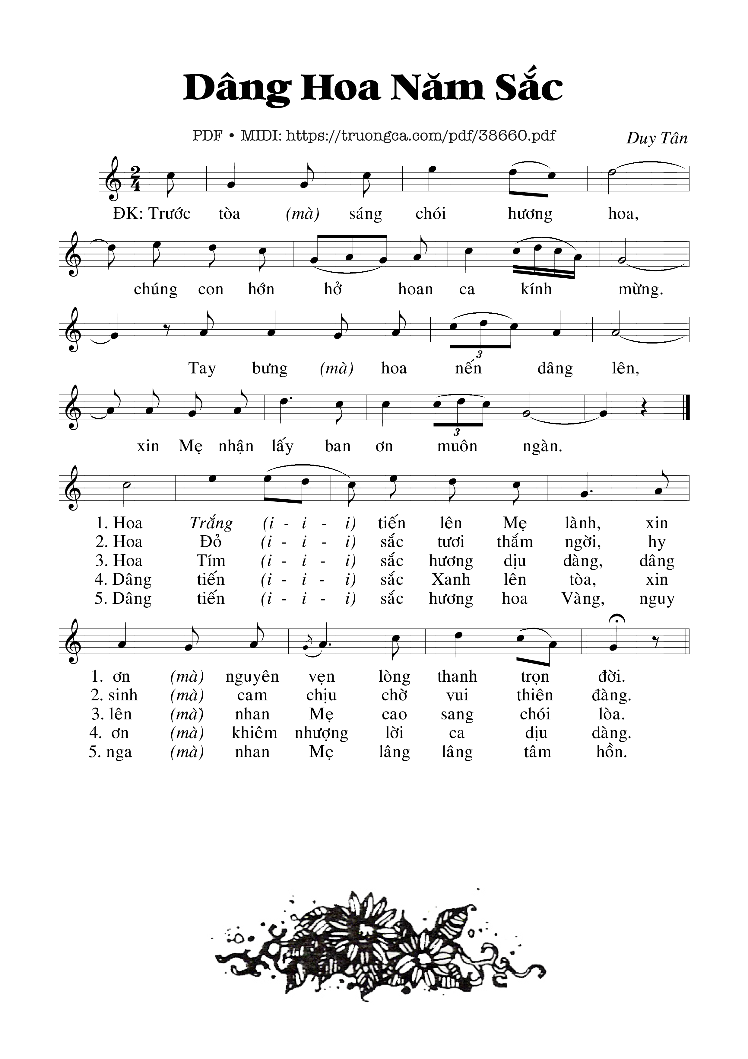 Trang 1 của Sheet nhạc PDF bài hát Dâng Hoa Năm Sắc - Duy Tân
