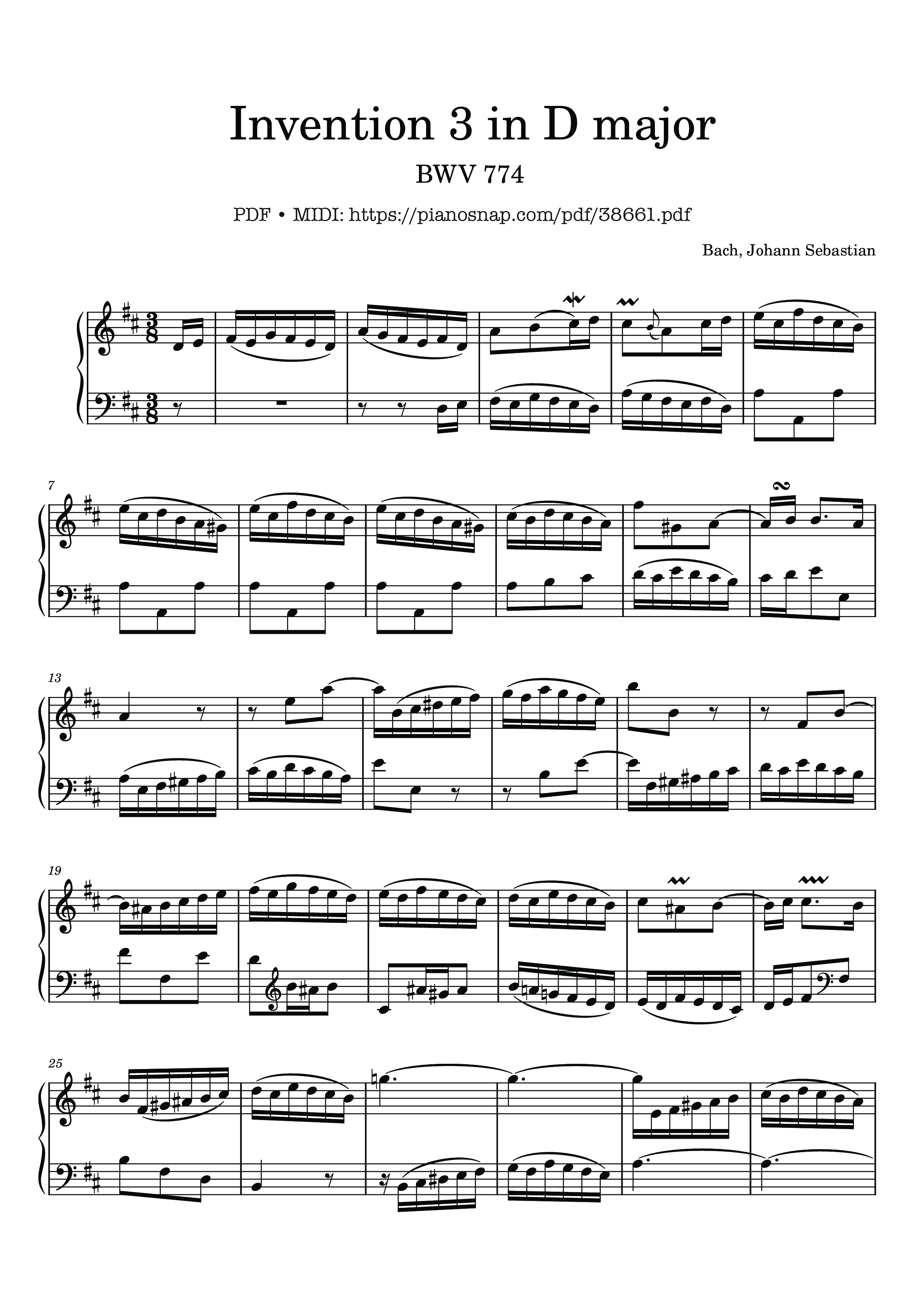 Trang 1 của Sheet nhạc PDF bài hát Invention 3 in D major BWV 774 - Johann Sebastian Bach