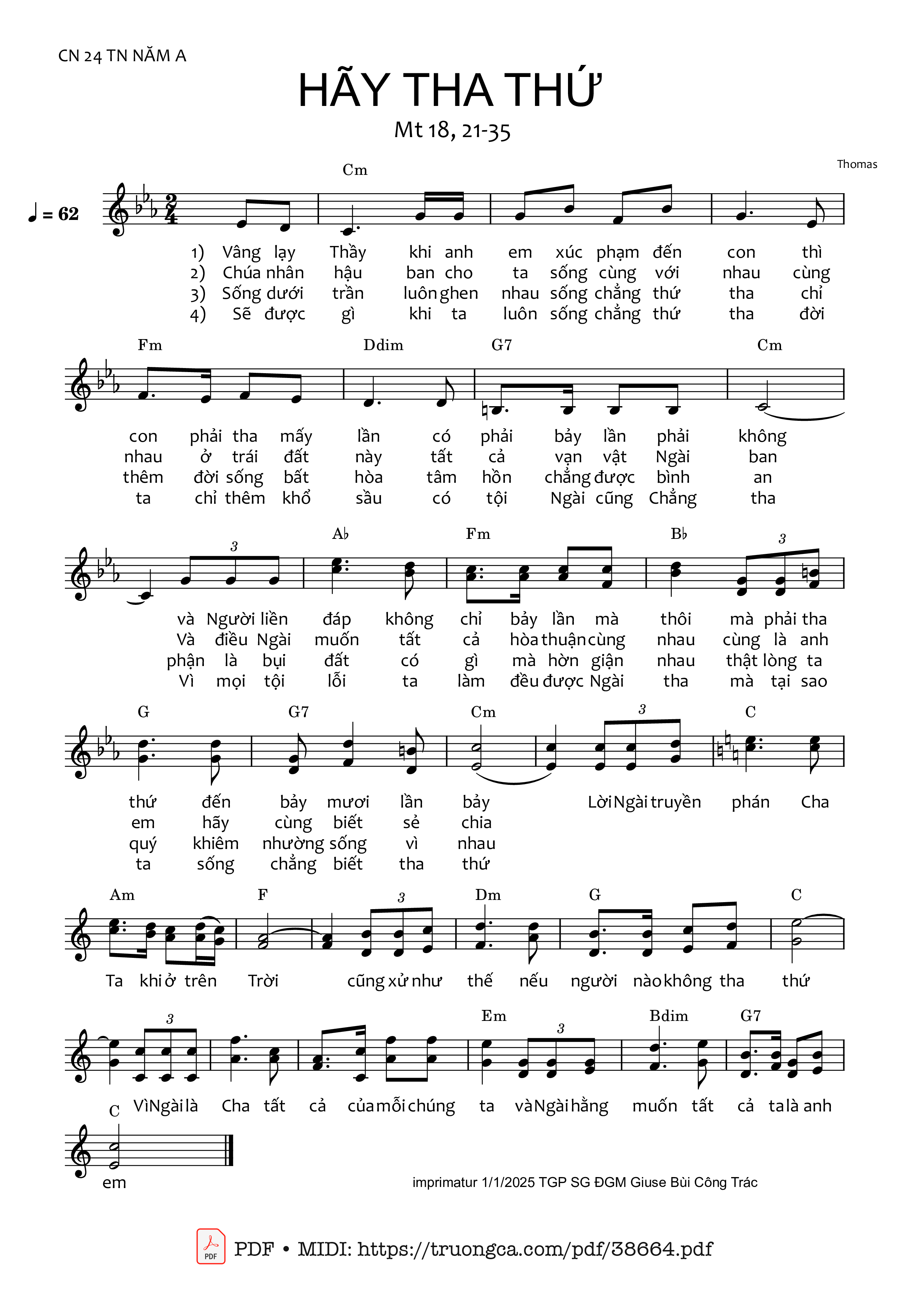 Trang 1 của Sheet nhạc PDF bài hát Hãy Tha Thứ - Thomas Nguyễn Minh Sang