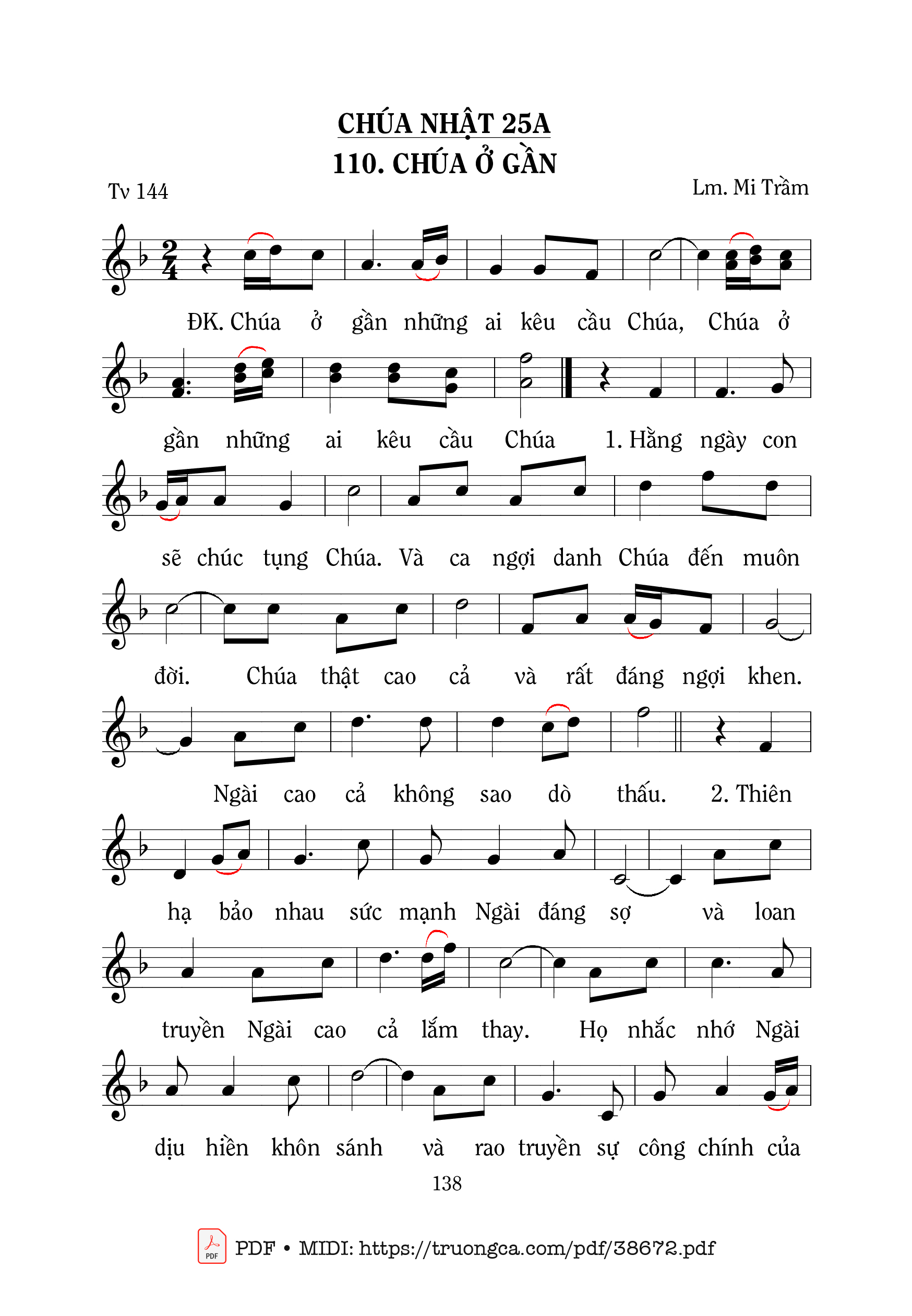 Trang 1 của Sheet nhạc PDF bài hát Thánh Vịnh 144, Chúa Ở Gần - Mi Trầm