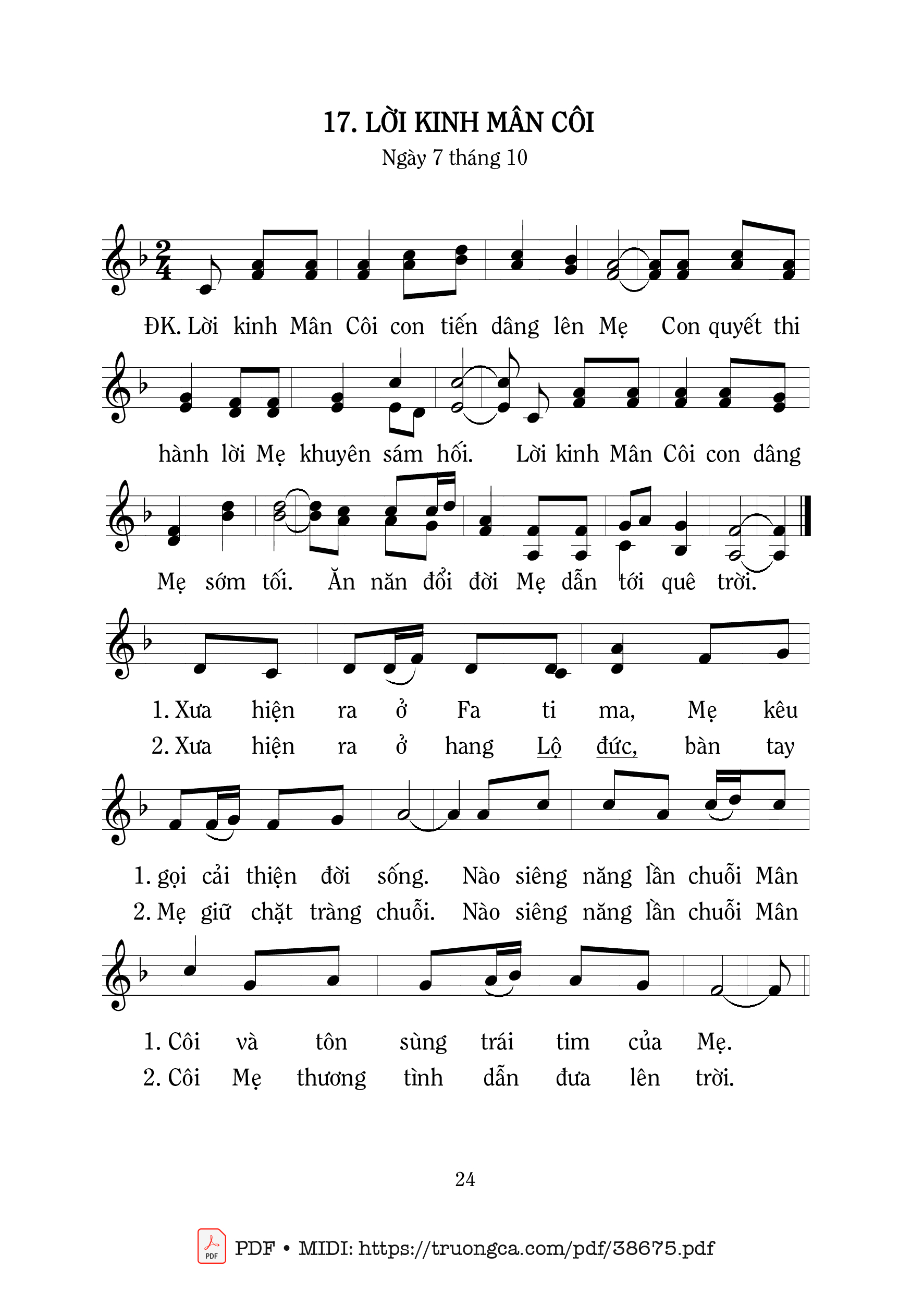 Trang 1 của Sheet nhạc PDF bài hát Lời Kinh Mân Côi - Mi Trầm