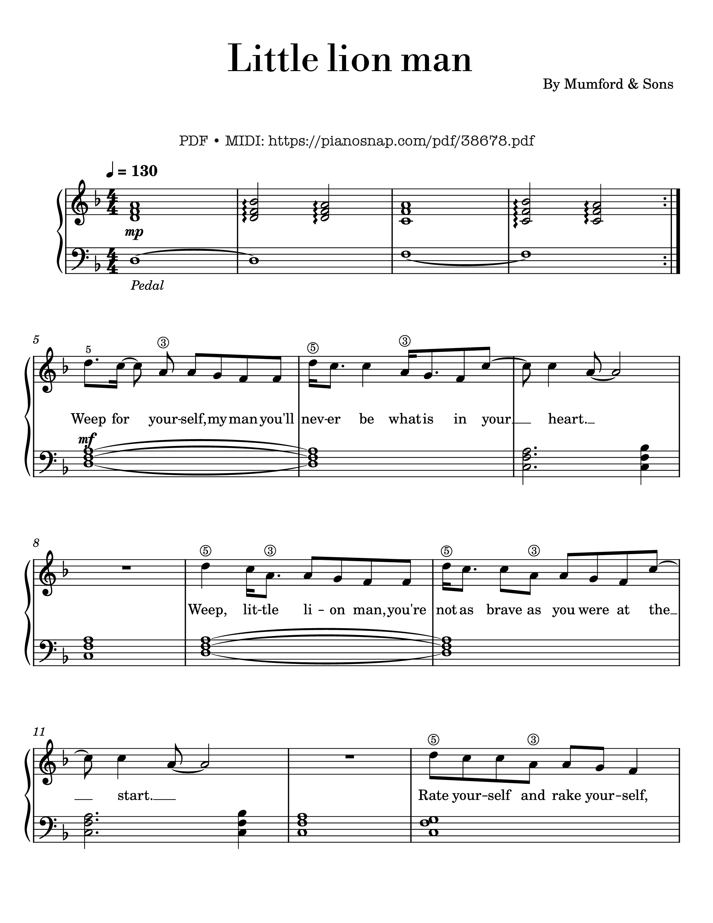 Trang 1 của Sheet nhạc PDF Piano bài hát Little lion man - Mumford & Sons - Easy Piano - Mumford & Sons