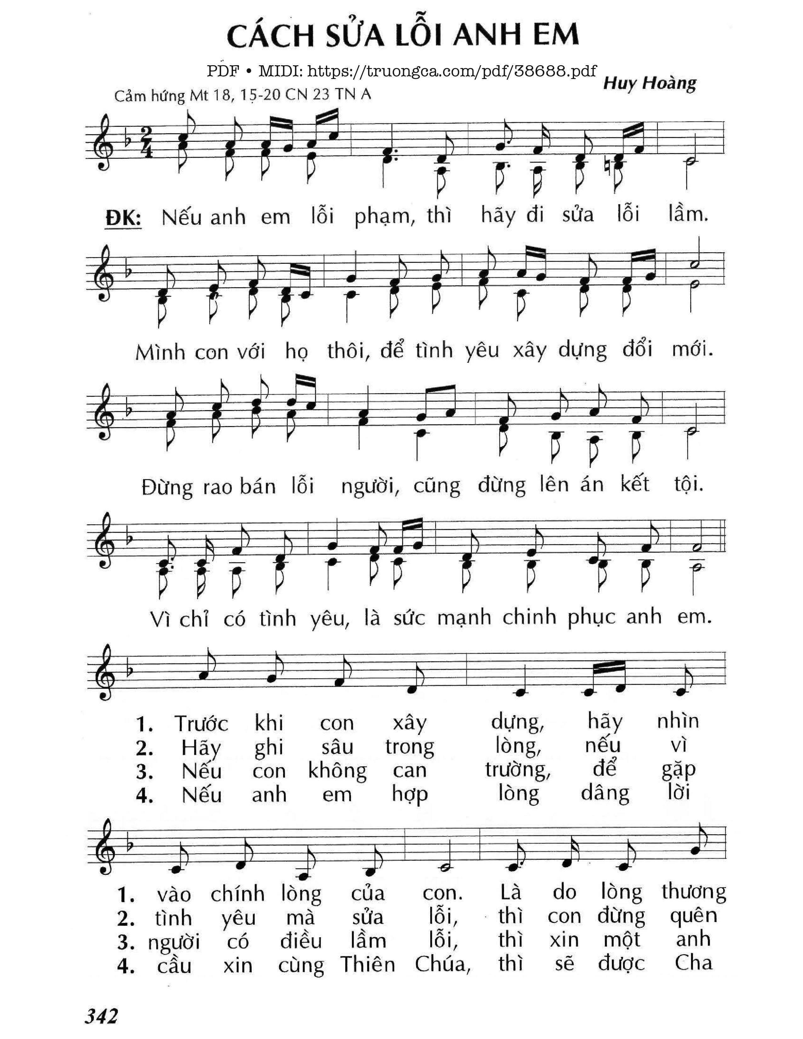 Trang 1 của Sheet nhạc PDF bài hát Cách Sửa Lỗi Anh Em - Huy Hoàng
