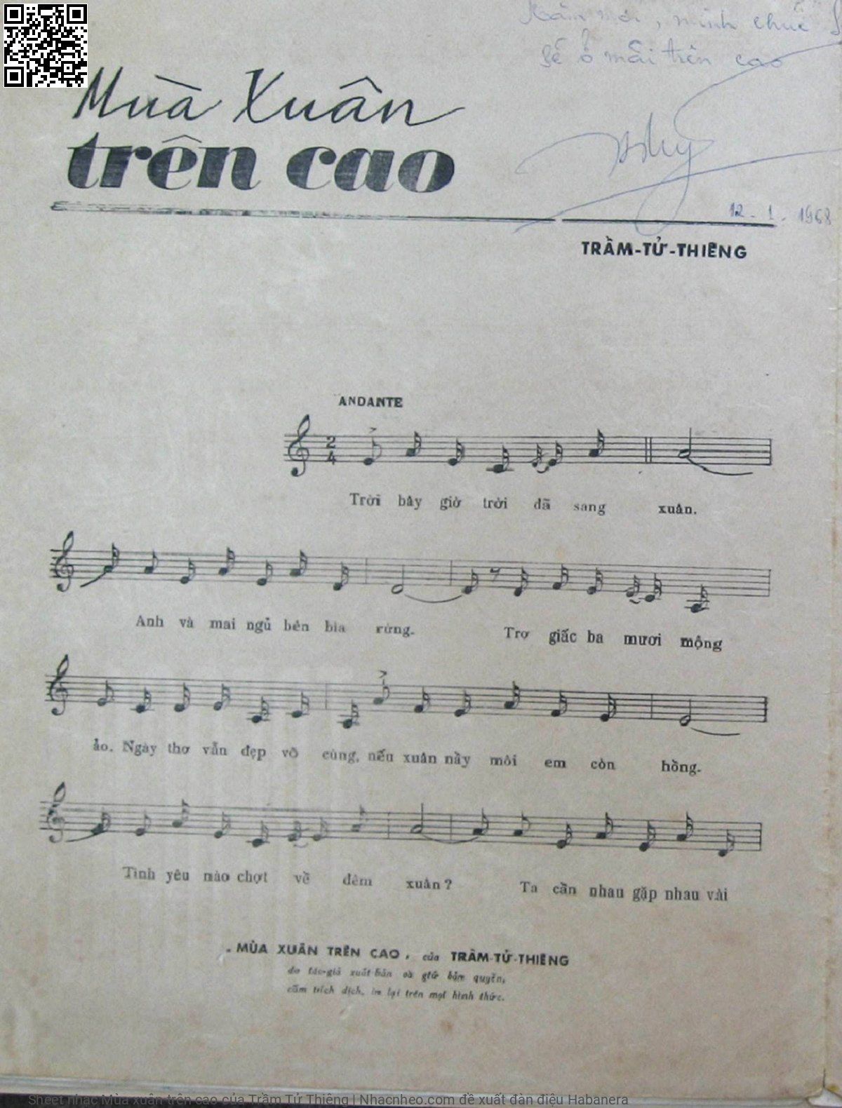 Trang 2 của Sheet nhạc PDF bài hát Mùa xuân trên cao - Trầm Tử Thiêng, Trời bây giờ trời đã sang  xuân. Anh và mai ngủ bên bìa  rừng Chờ giấc ba mươi mộng  ảo