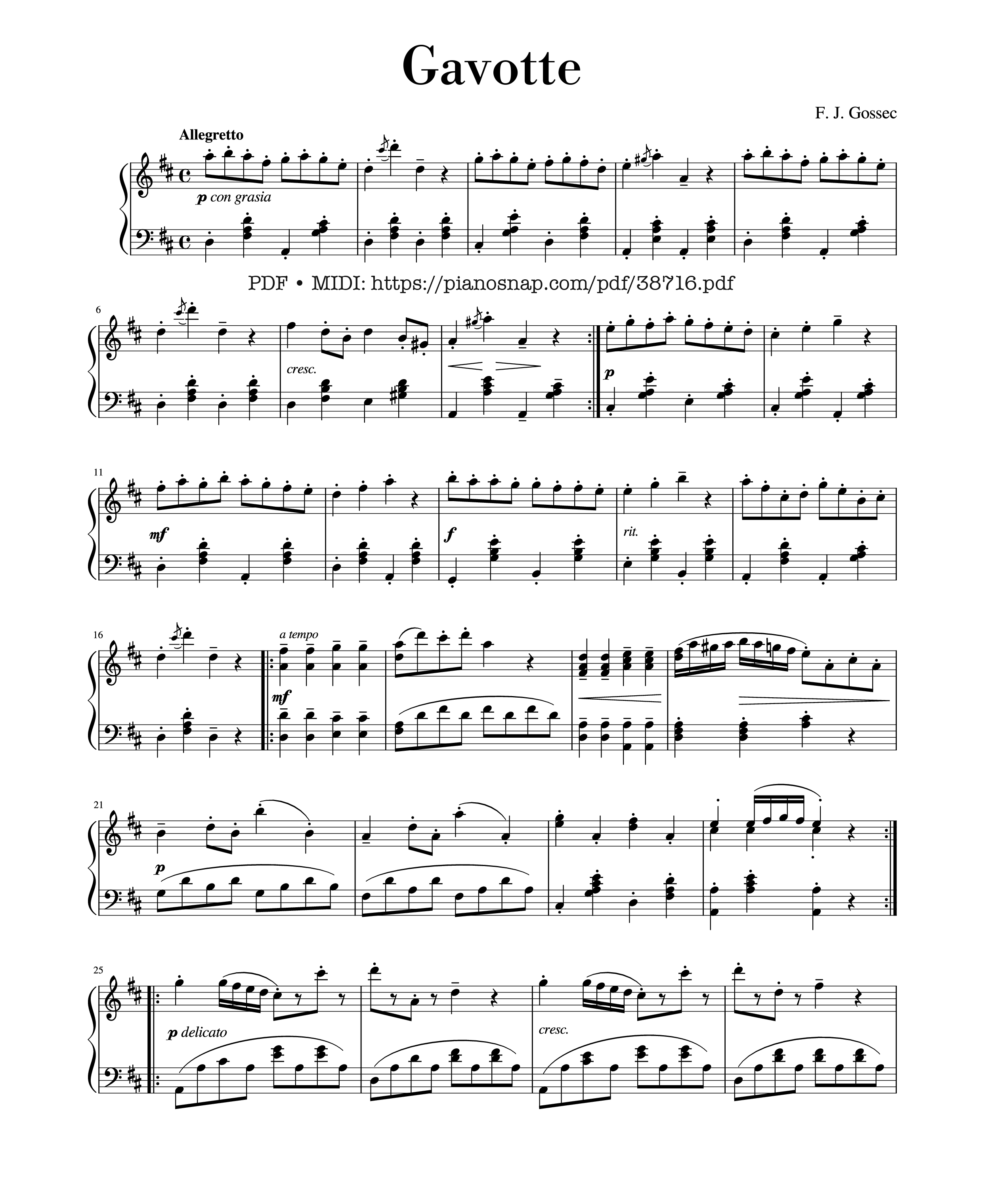Trang 1 của Sheet nhạc PDF Piano bài hát Gavotte - Francois-Joseph Gossec