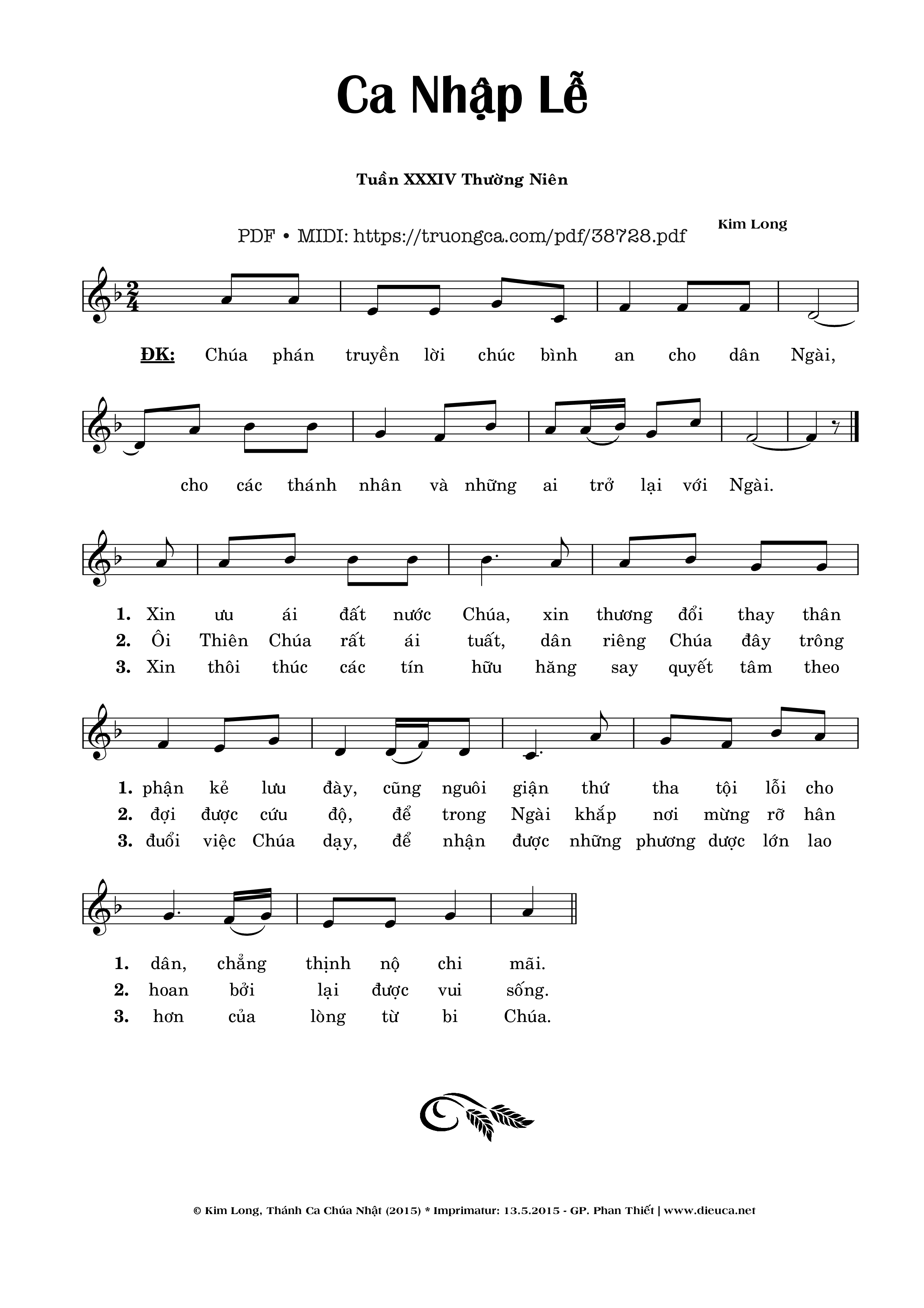 Trang 1 của Sheet nhạc PDF bài hát Ca Nhập Lễ Chúa Nhật 34 Thường Niên - Kim Long