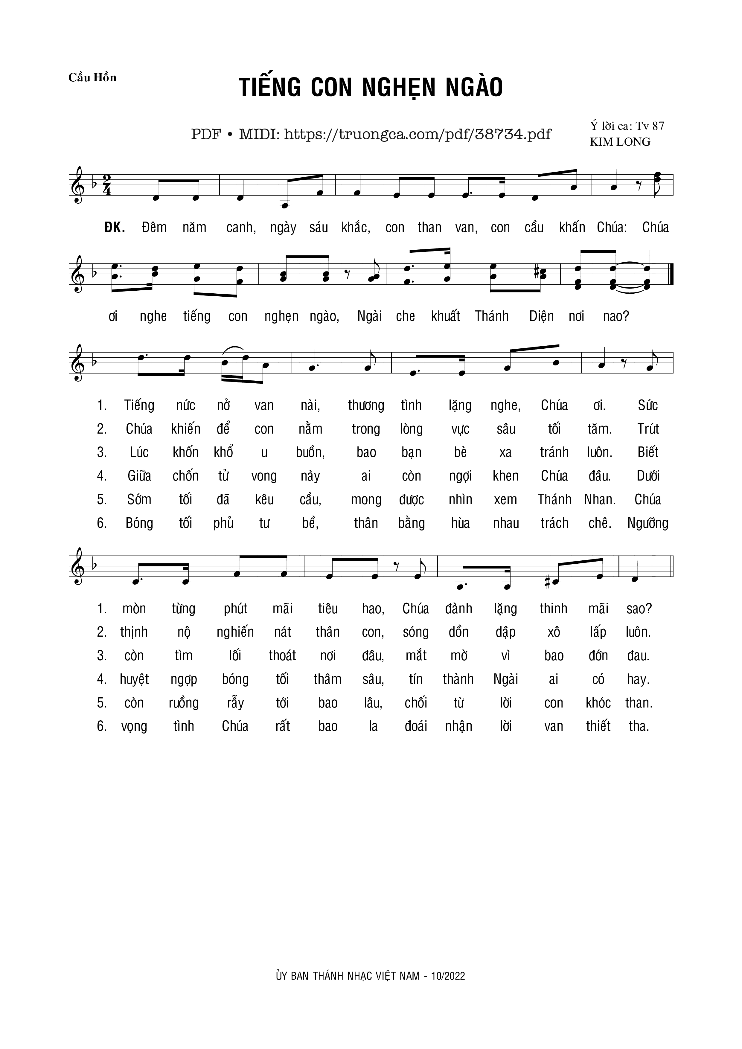 Trang 1 của Sheet nhạc PDF bài hát Tiếng Con Nghẹn Ngào - Kim Long