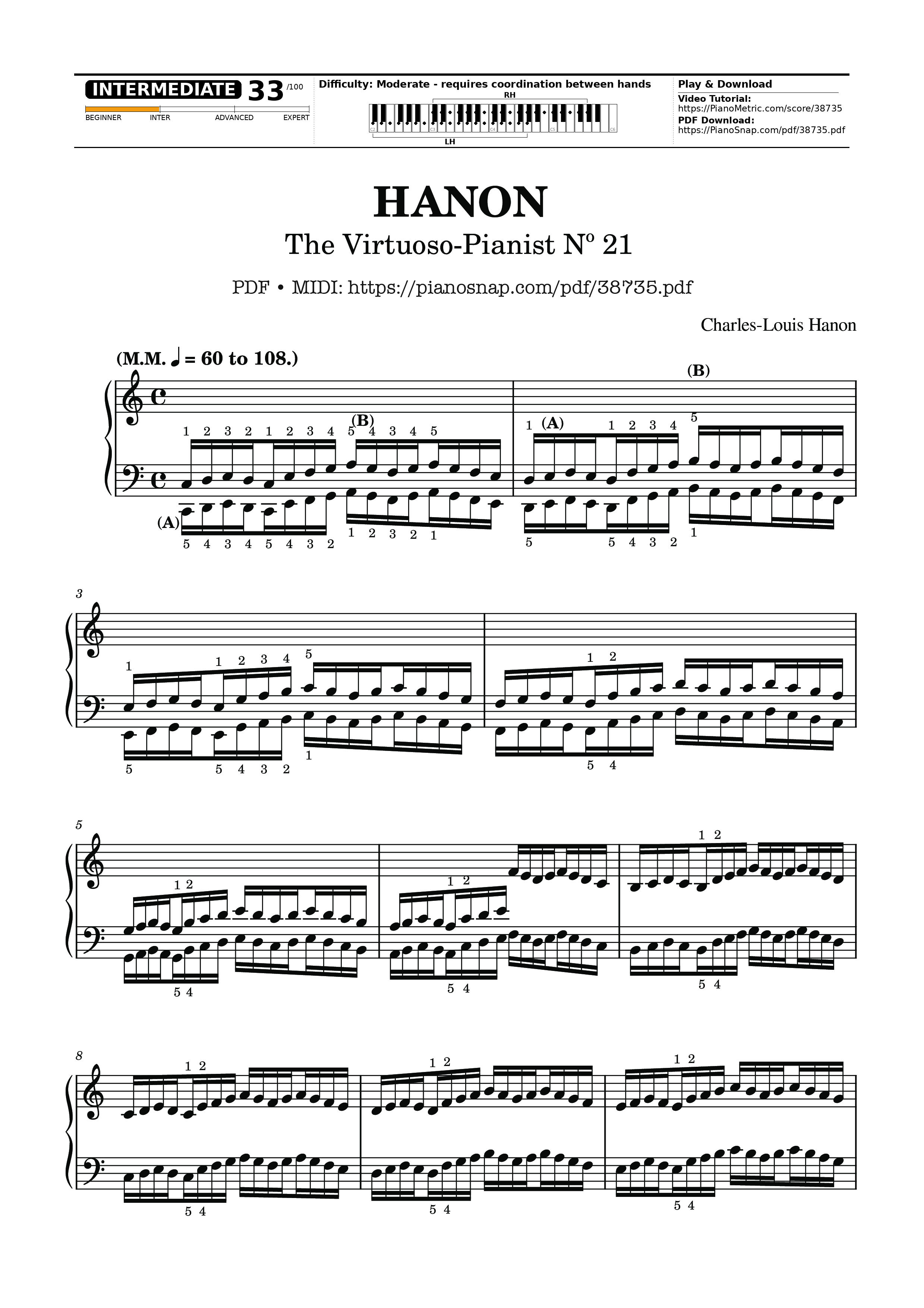 Trang 1 của Sheet nhạc PDF Piano bài hát Hanon - The Virtuoso Pianist No. 21 - Charles-Louis Hanon