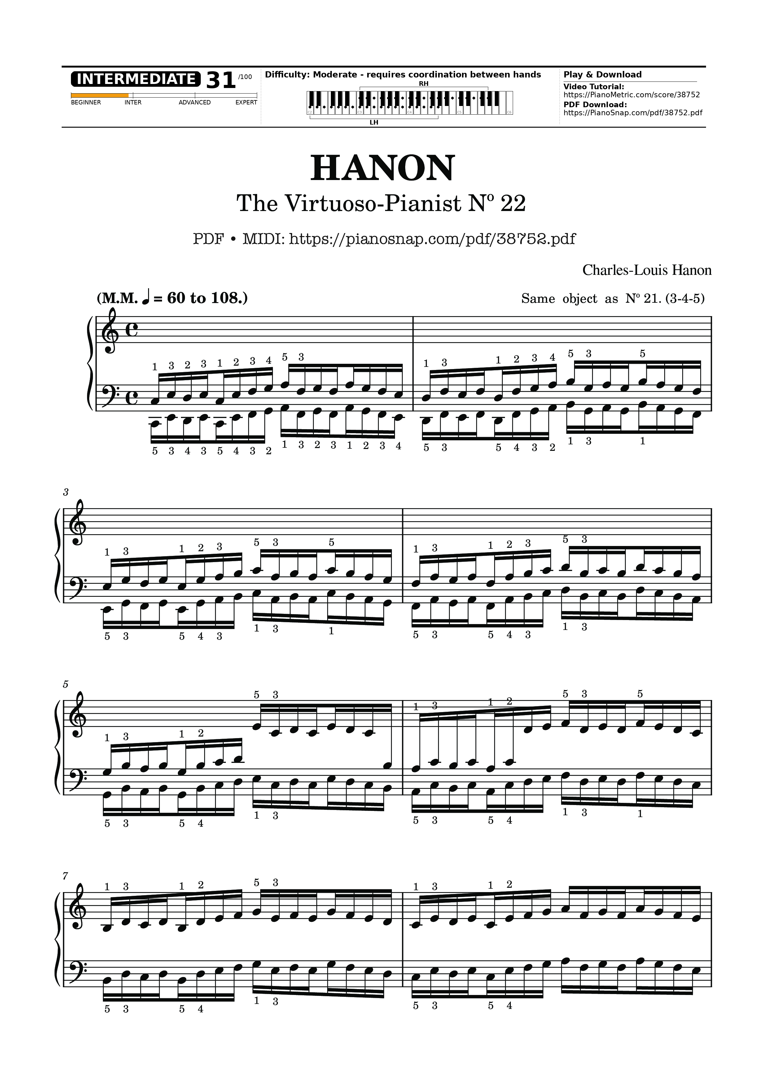 Trang 1 của Sheet nhạc PDF Piano bài hát Hanon - The Virtuoso Pianist No. 22 - Charles-Louis Hanon