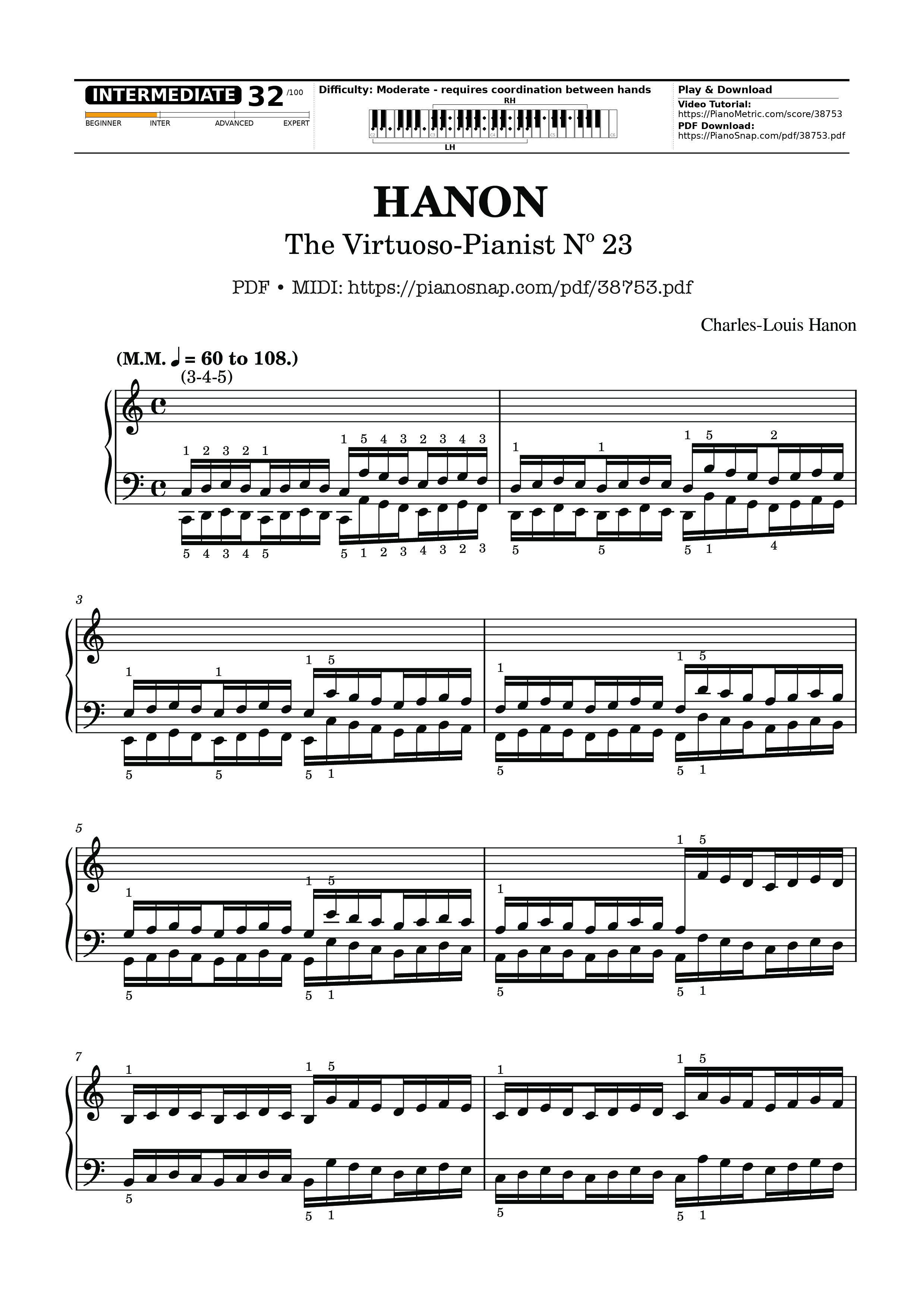 Trang 1 của Sheet nhạc PDF Piano bài hát Hanon - The Virtuoso Pianist No. 23 - Charles-Louis Hanon