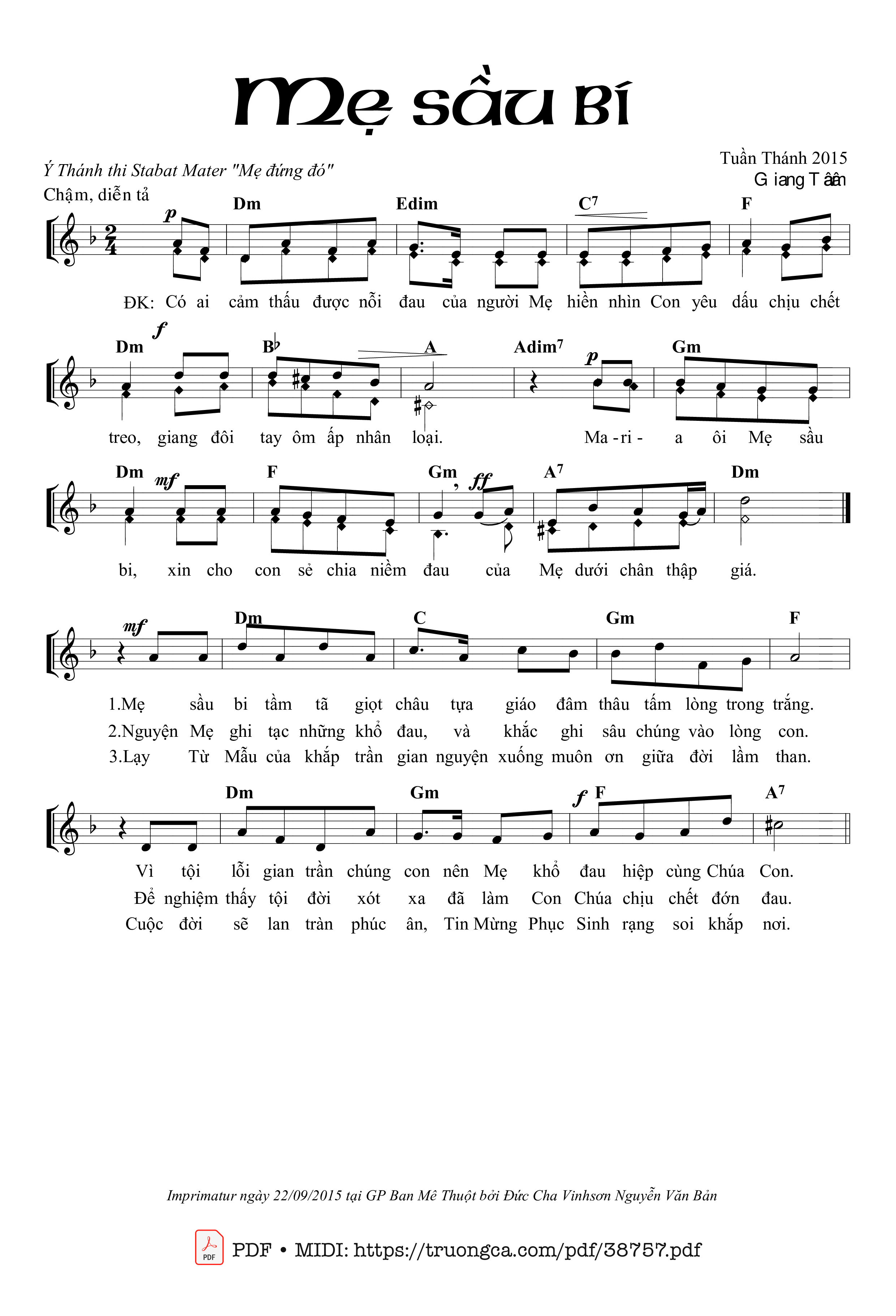 Trang 1 của Sheet nhạc PDF bài hát Mẹ Sầu Bi - Giang Tâm