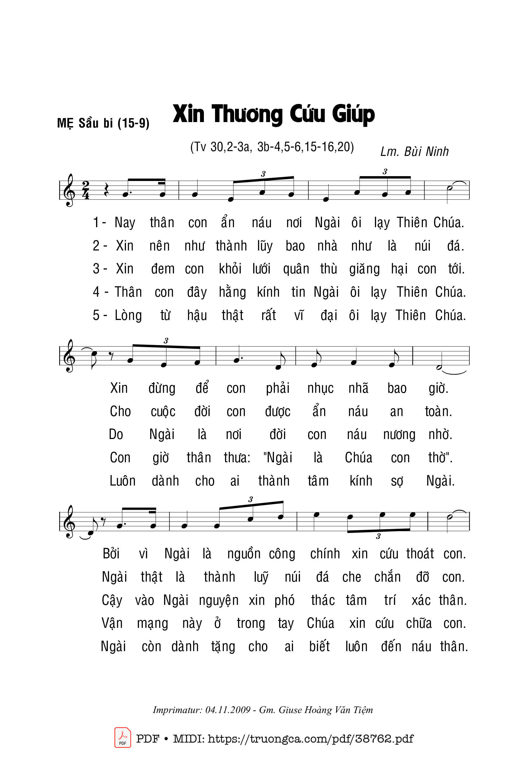 Trang 1 của Sheet nhạc PDF bài hát Thánh Vịnh 30, Xin Thương Cứu Giúp - Bùi Ninh