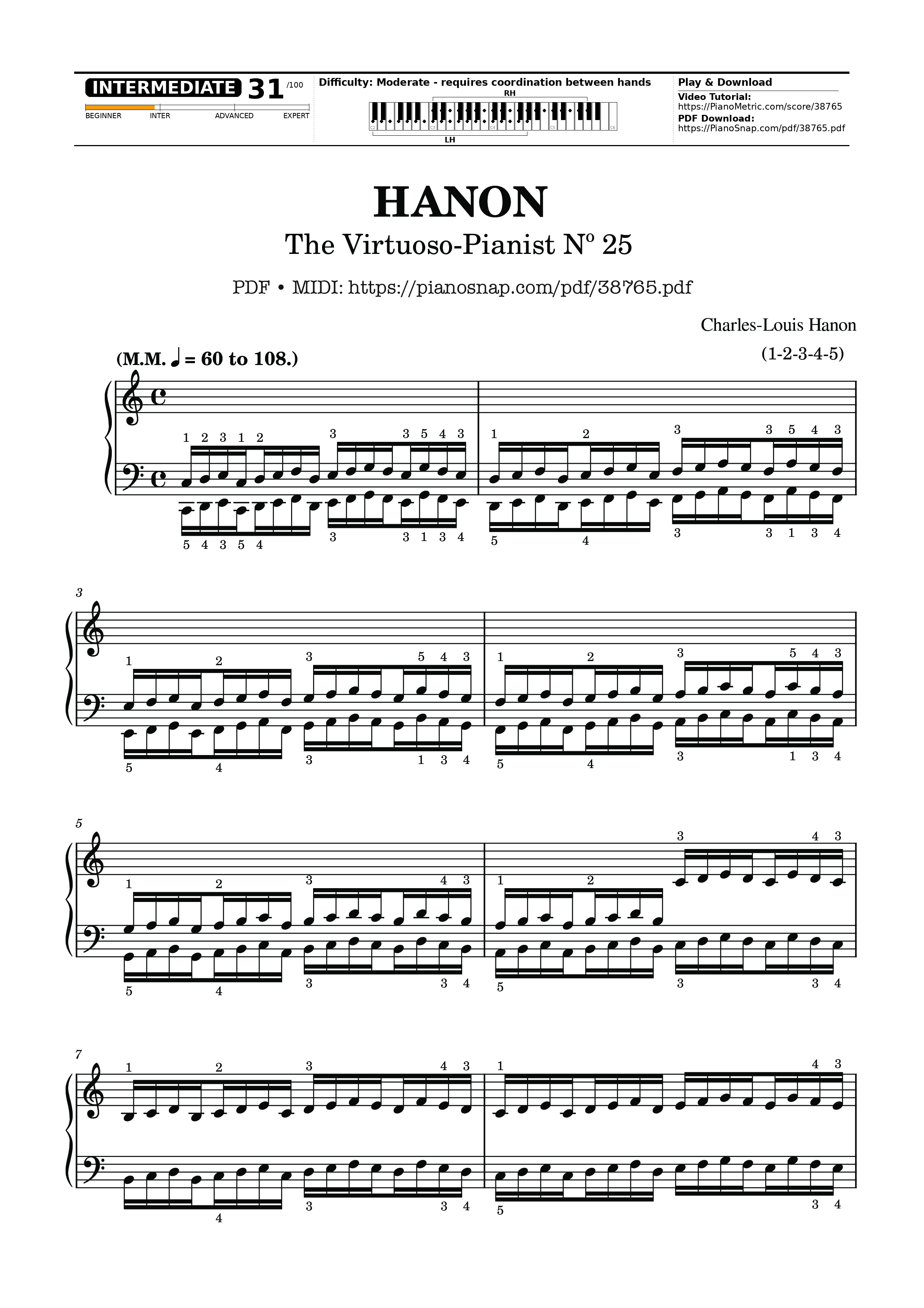 Trang 1 của Sheet nhạc PDF Piano bài hát Hanon - The Virtuoso Pianist No. 25 - Charles-Louis Hanon