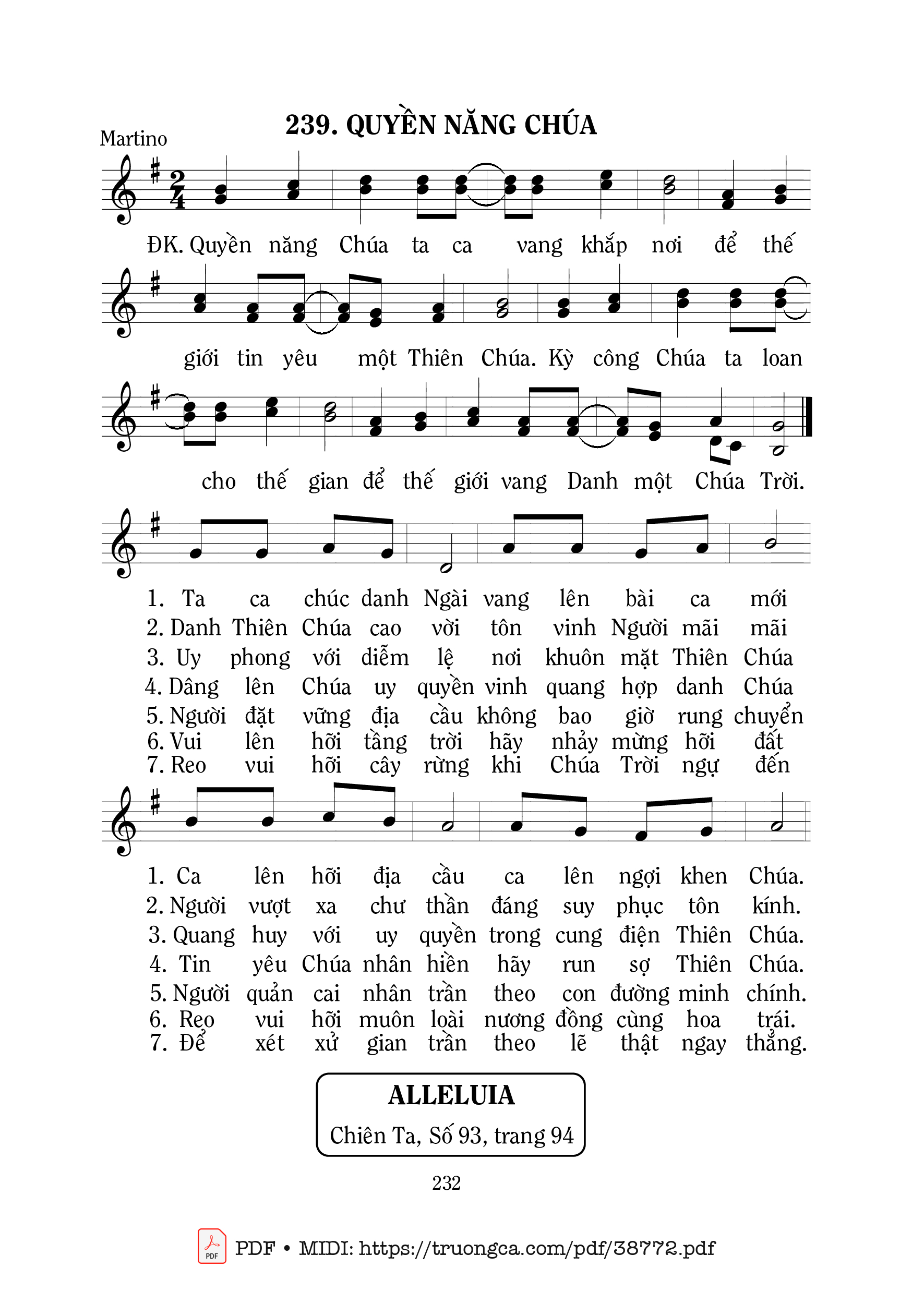 Trang 1 của Sheet nhạc PDF bài hát Thánh Vịnh 95, Quyền Năng Chúa -  Martino