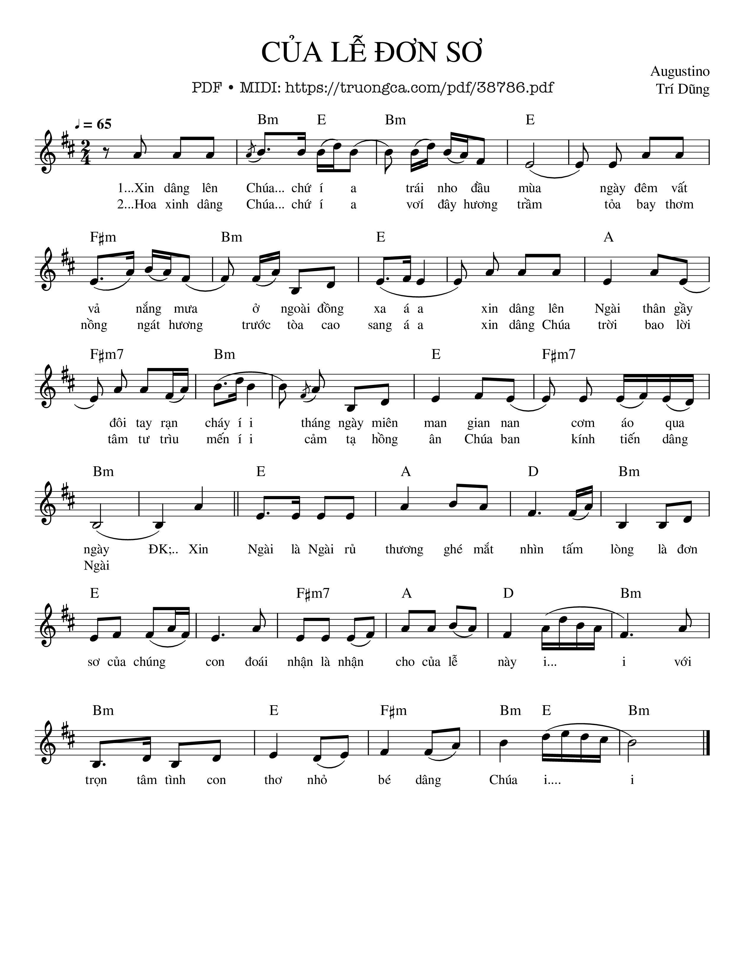 Trang 1 của Sheet nhạc PDF bài hát Của Lễ Đơn Sơ - Augustino Trí Dũng