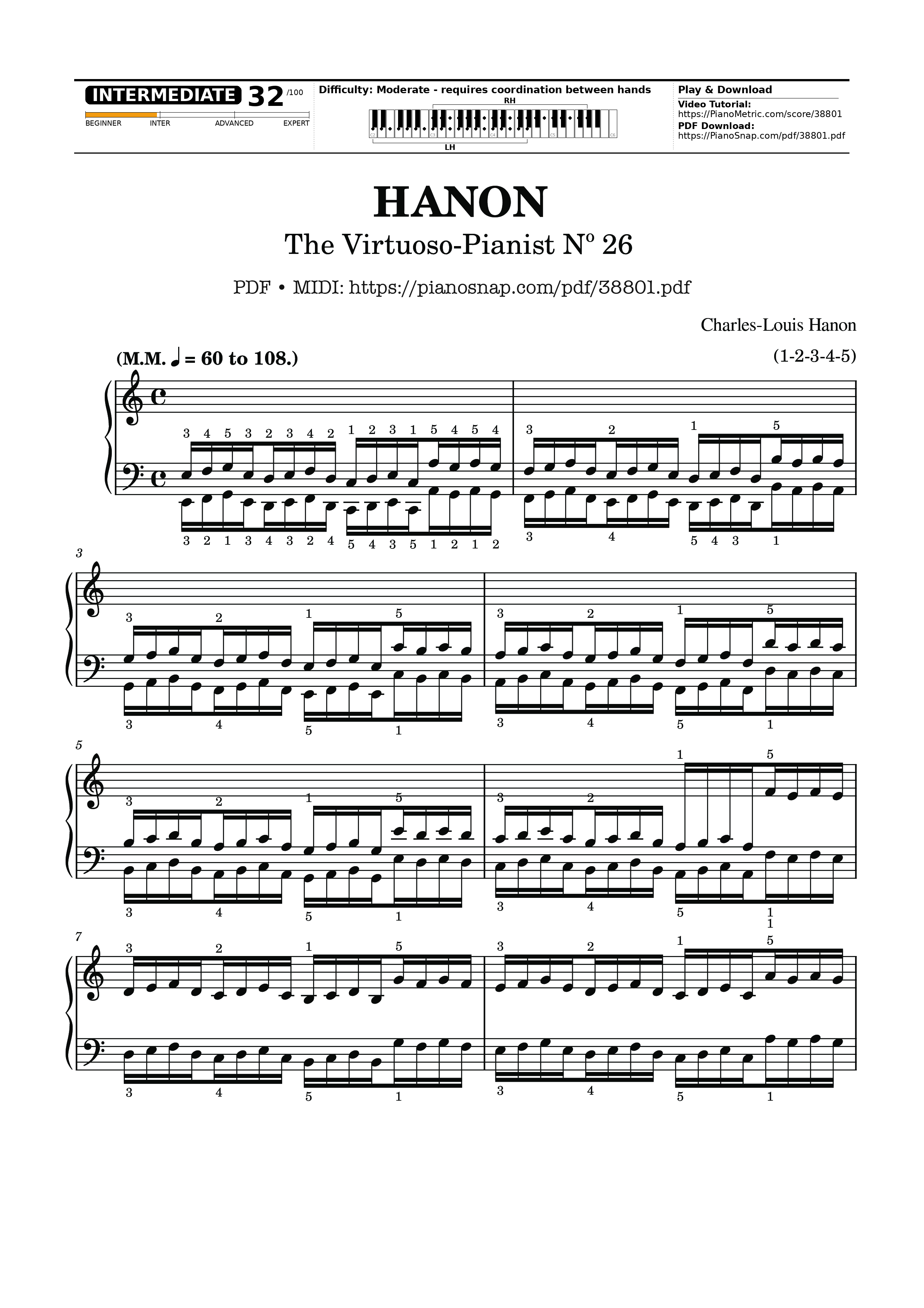 Trang 1 của Sheet nhạc PDF Piano bài hát Hanon - The Virtuoso Pianist No. 26 - Charles-Louis Hanon