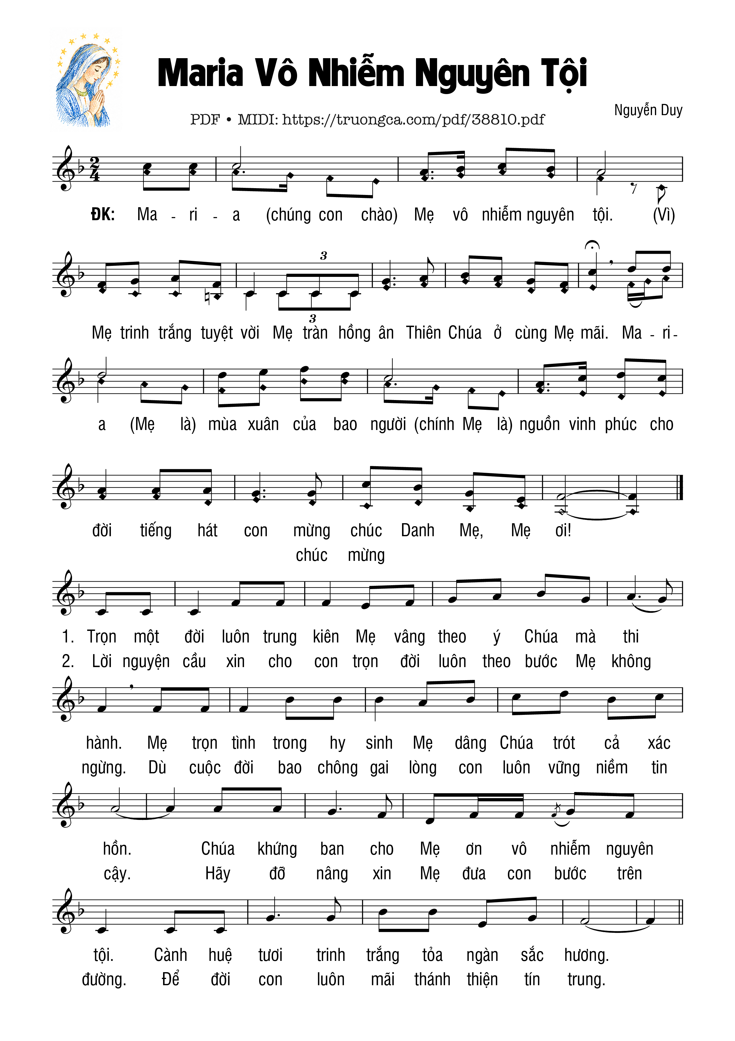 Trang 1 của Sheet nhạc PDF bài hát Maria Vô Nhiễm Nguyên Tội - Nguyễn Duy