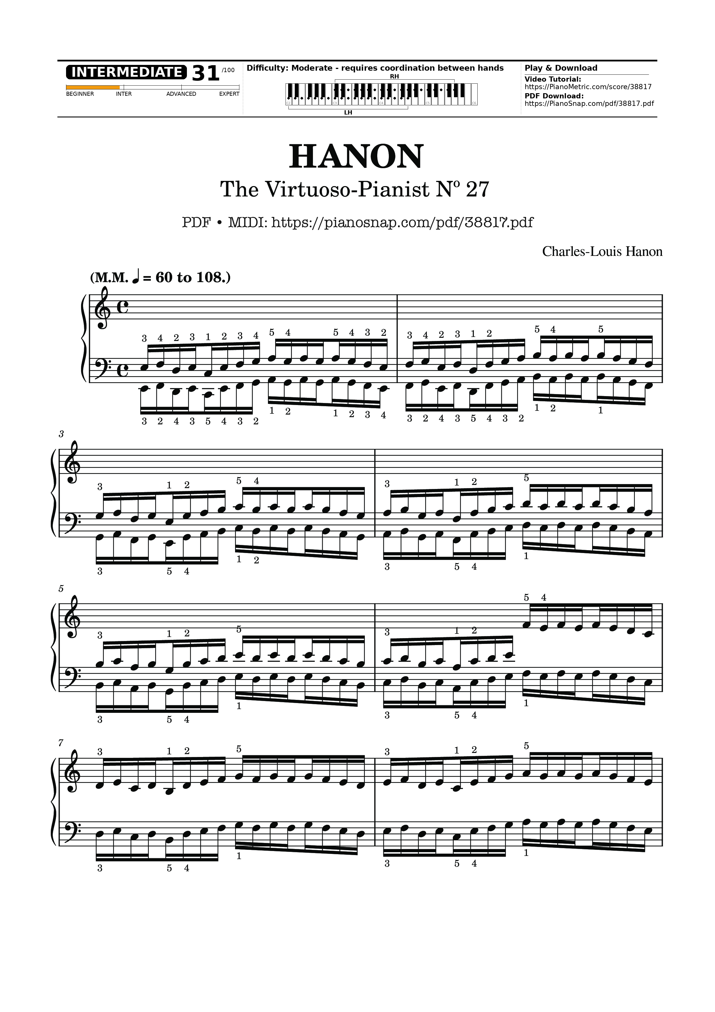 Trang 1 của Sheet nhạc PDF Piano bài hát Hanon - The Virtuoso Pianist No. 27 - Charles-Louis Hanon