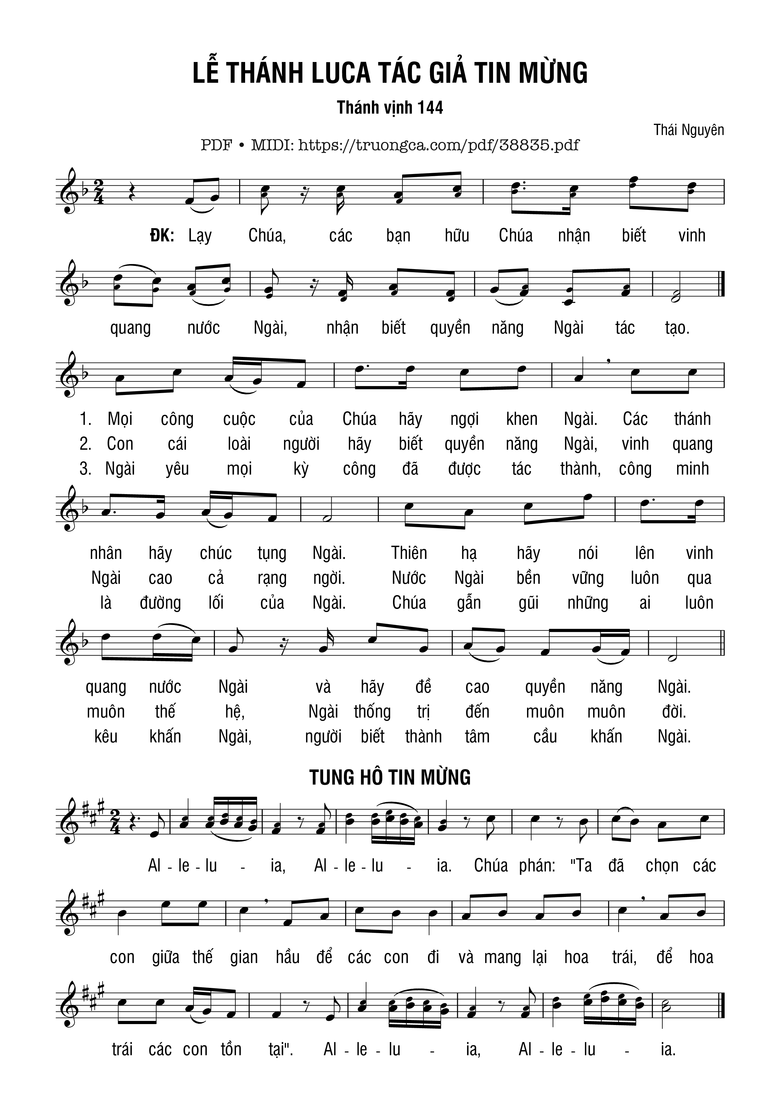 Trang 1 của Sheet nhạc PDF bài hát Thánh Vịnh 144, Lễ Thánh Luca - Thái Nguyên