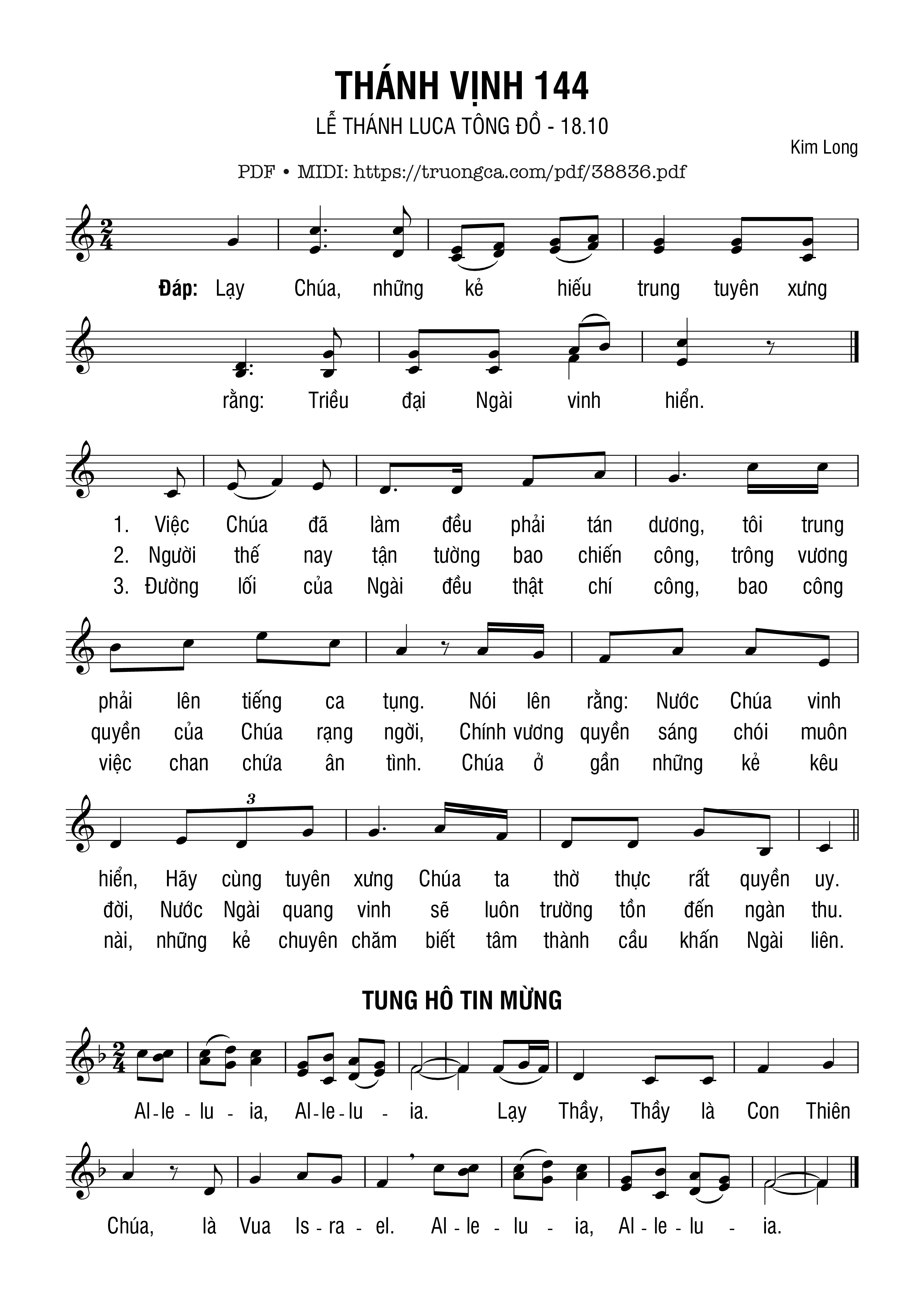 Trang 1 của Sheet nhạc PDF bài hát Thánh Vịnh 144, Lễ Thánh Luca - Kim Long