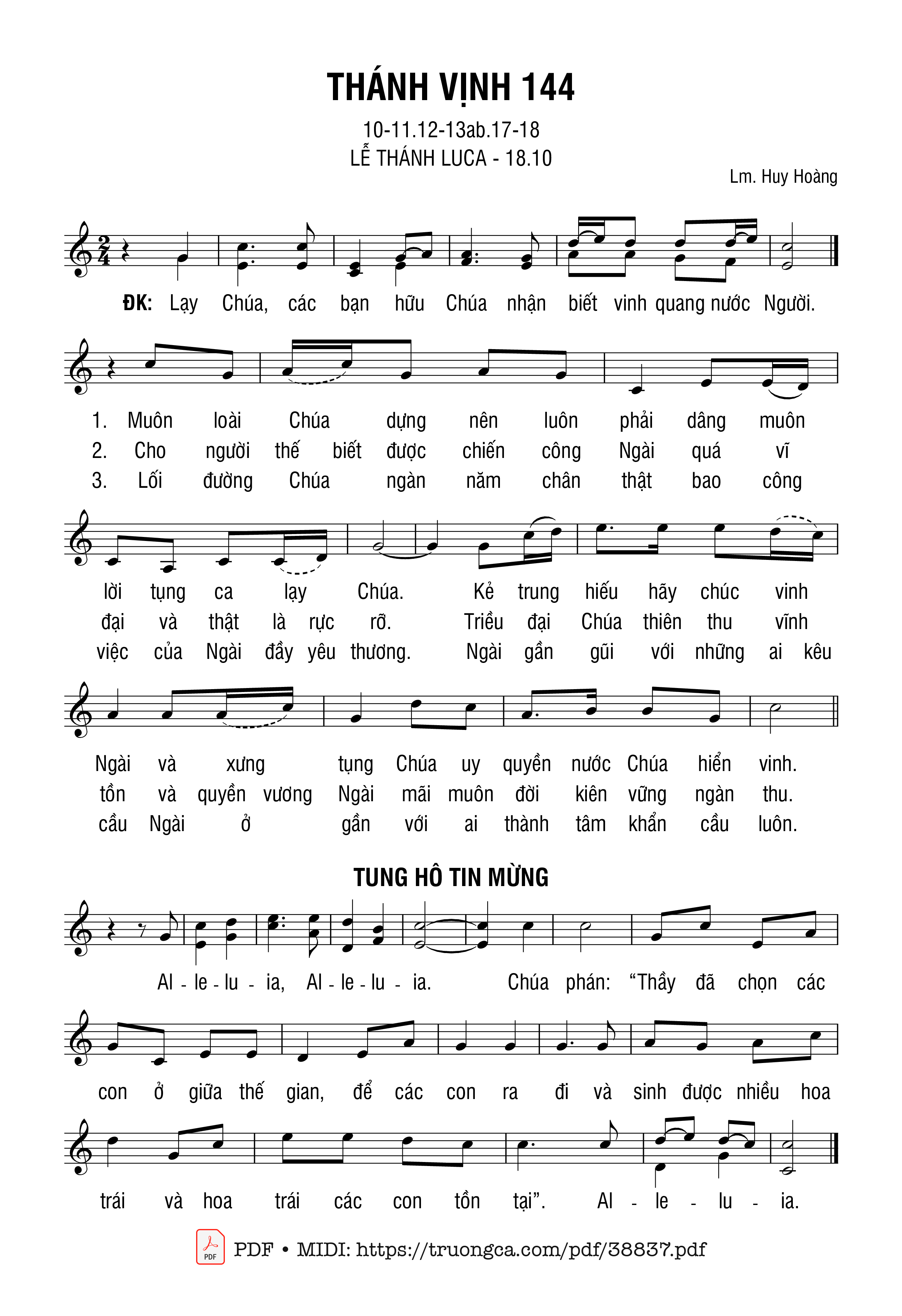 Trang 1 của Sheet nhạc PDF bài hát Thánh Vịnh 144, Lễ Thánh Luca - Huy Hoàng