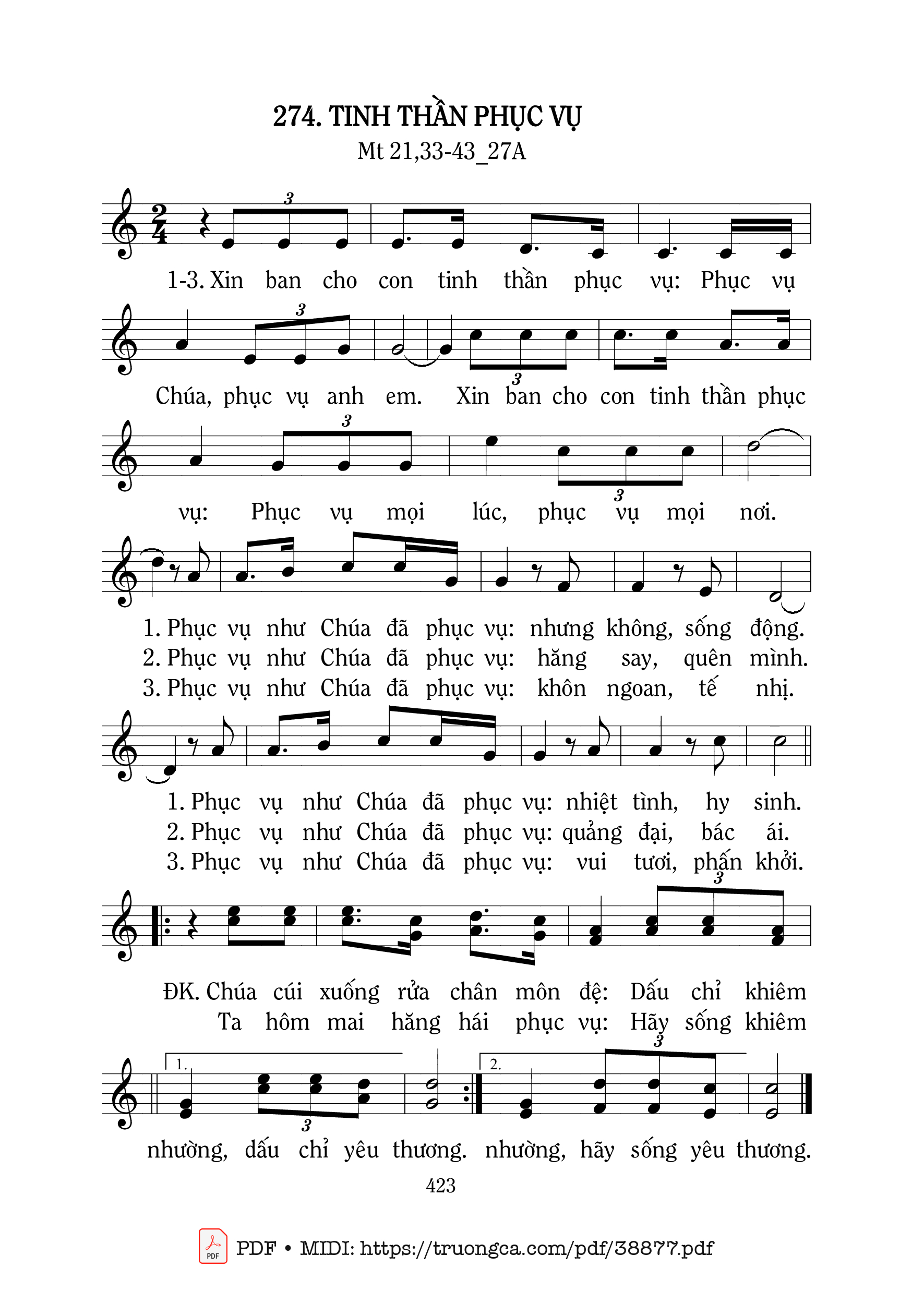 Trang 1 của Sheet nhạc PDF bài hát Tinh Thần Phục Vụ - Mi Trầm