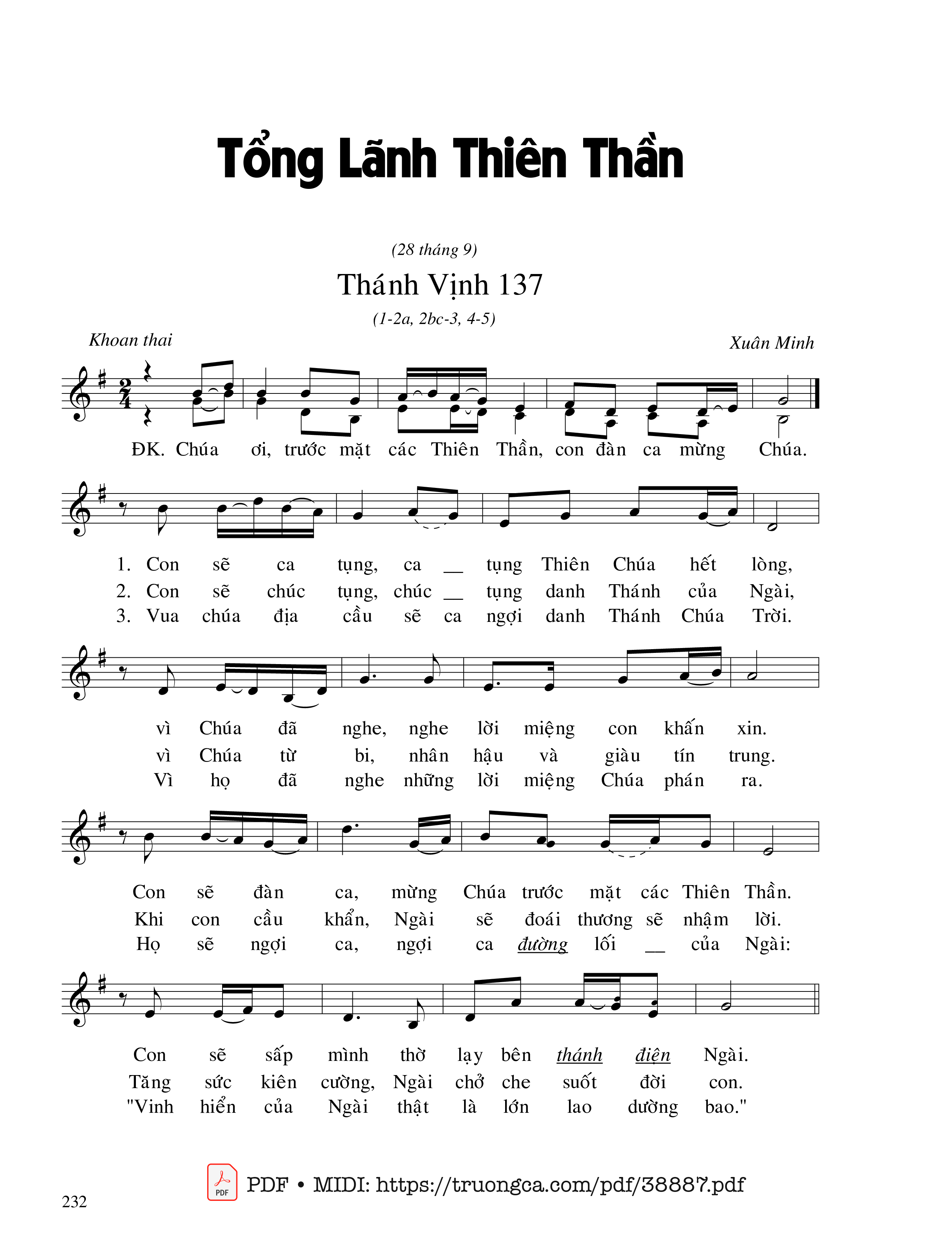 Trang 1 của Sheet nhạc PDF bài hát Thánh Vịnh 137, Tổng Lãnh Thiên Thần - Xuân Minh