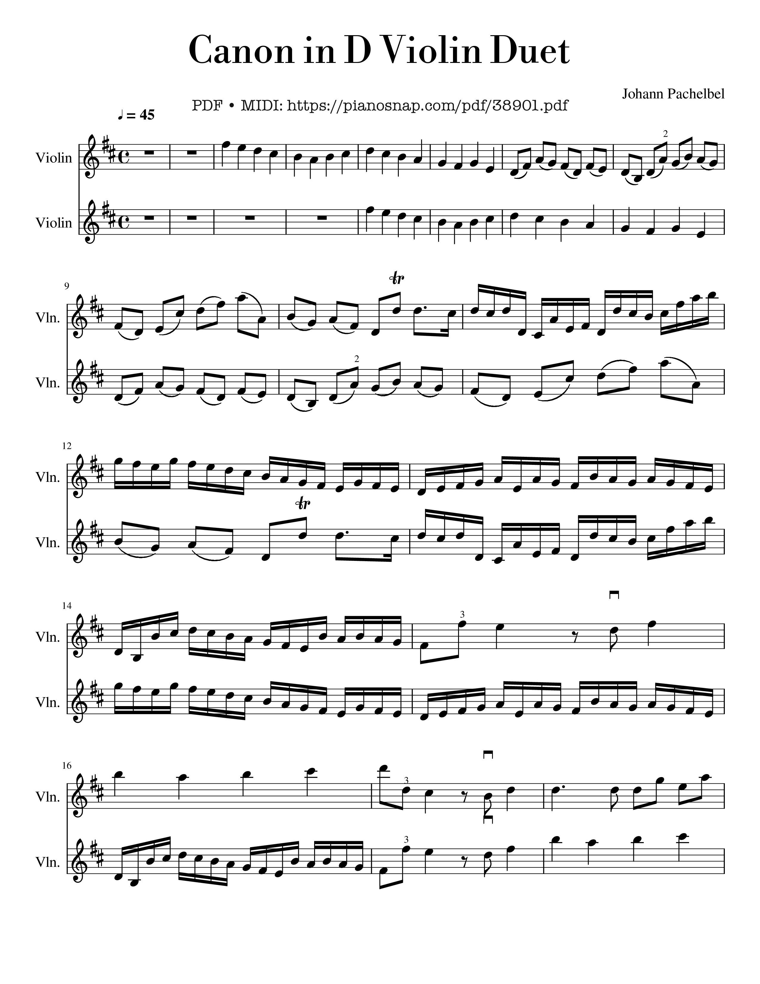 Trang 1 của Sheet nhạc PDF bài hát Canon in D Violin Duet - Johann Pachelbel