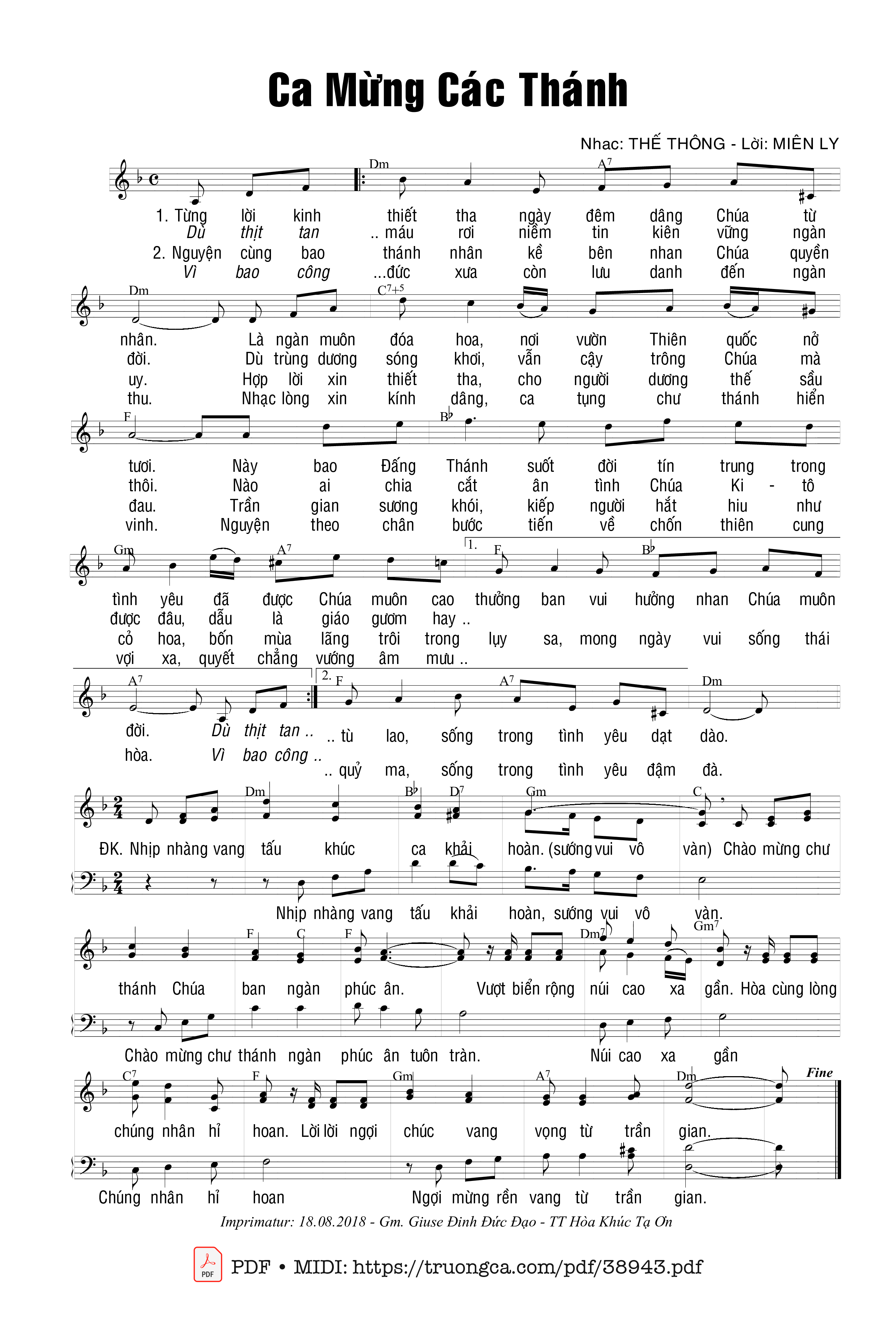 Trang 1 của Sheet nhạc PDF bài hát Ca Mừng Các Thánh - Thế Thông &Amp; Miên Ly