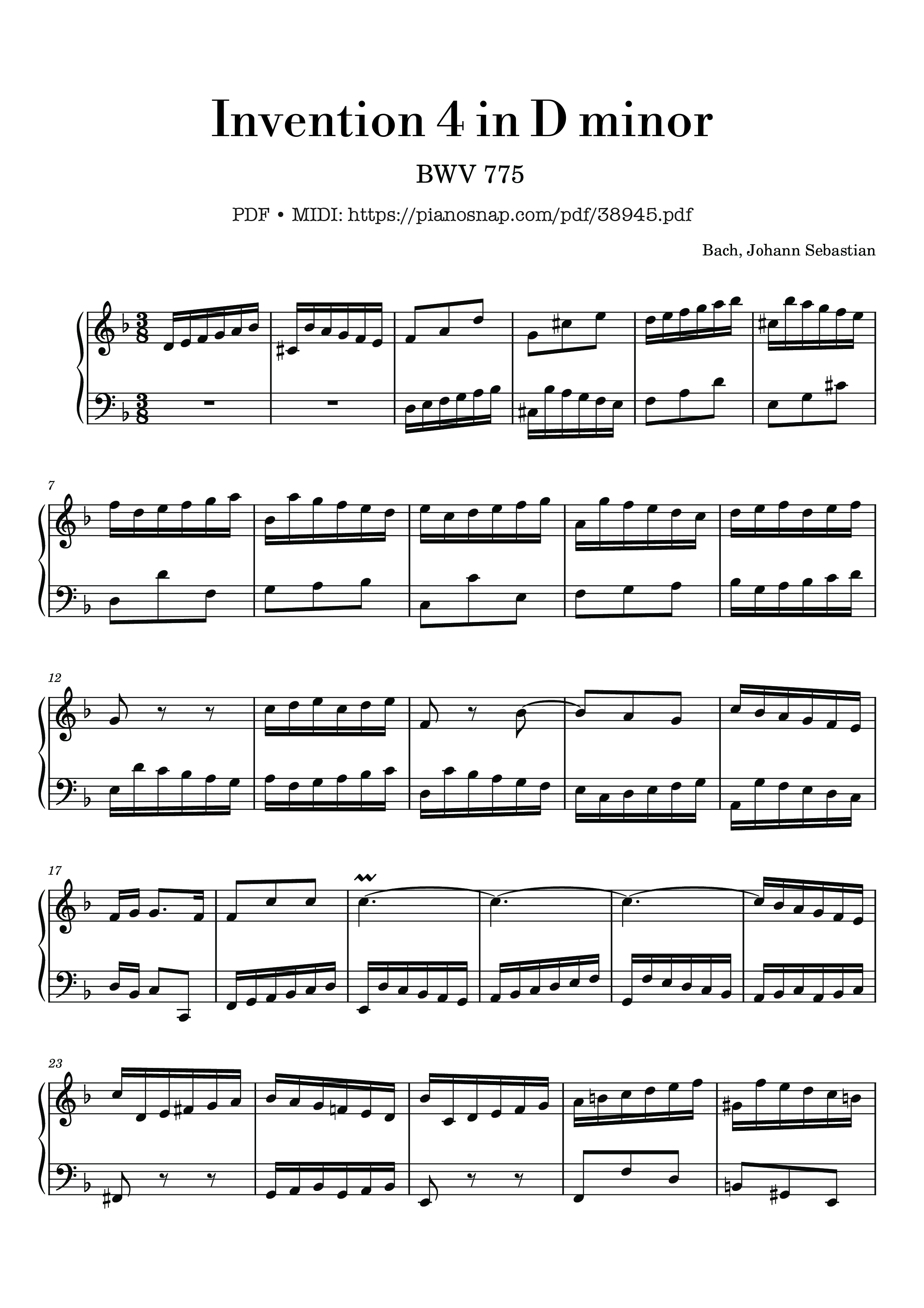 Trang 1 của Sheet nhạc PDF bài hát Invention 4 in D minor, BWV 775 - Johann Sebastian Bach