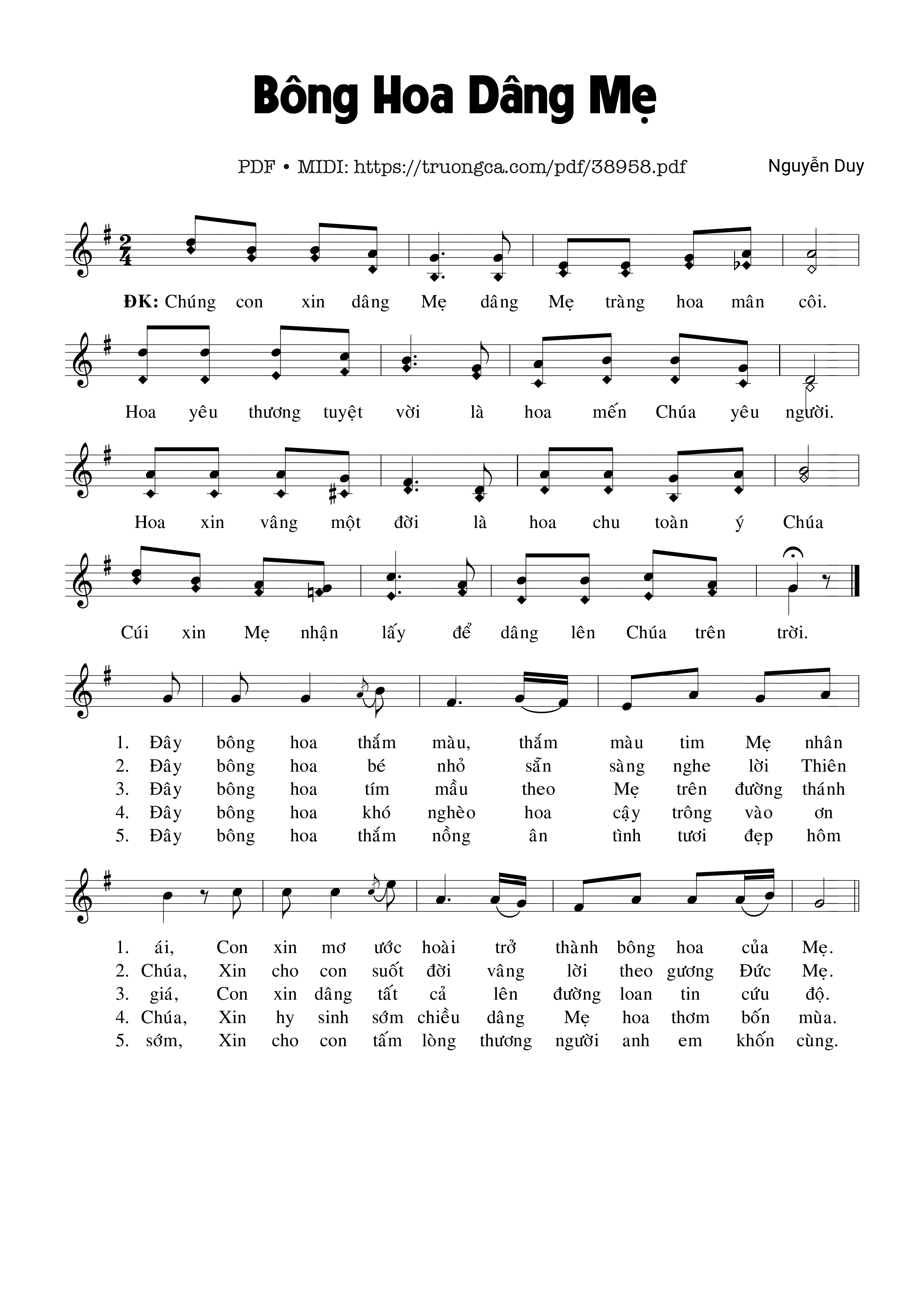 Trang 1 của Sheet nhạc PDF bài hát Bông Hoa Dâng Mẹ - Nguyễn Duy