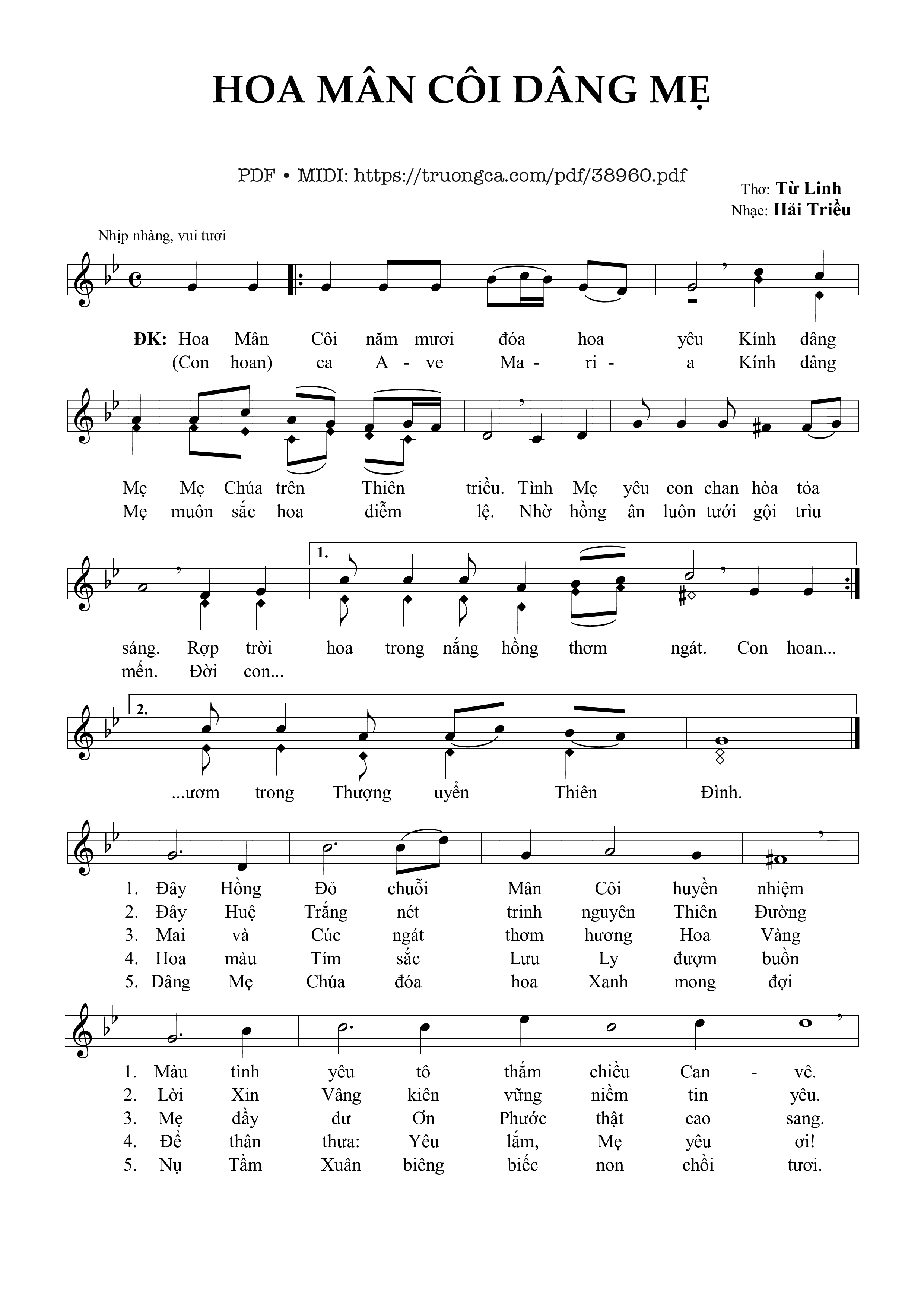 Trang 1 của Sheet nhạc PDF bài hát Hoa Mân Côi Dâng Mẹ - Hải Triều &Amp; Từ Linh