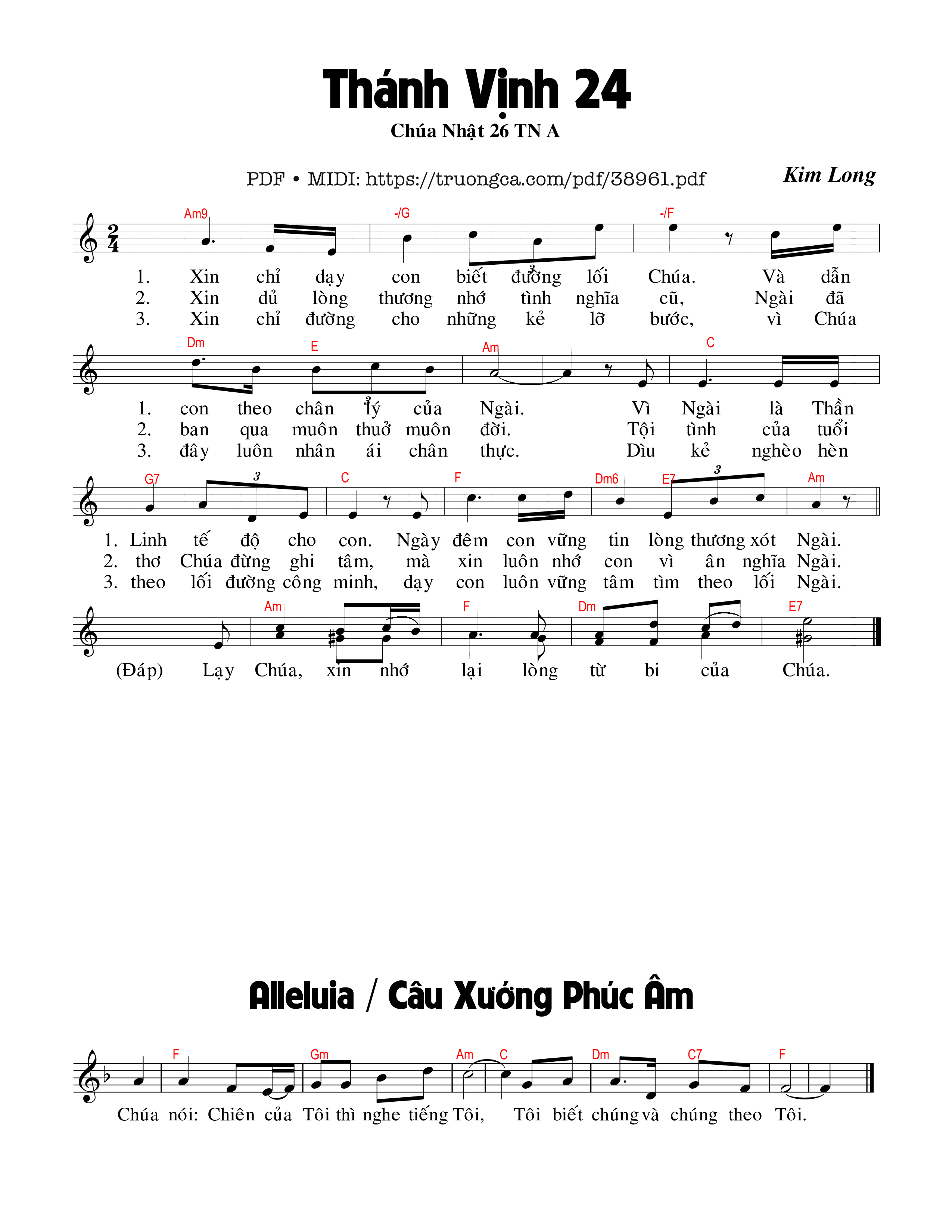 Trang 1 của Sheet nhạc PDF bài hát Thánh Vịnh 24 (Chúa Nhật 26A Thường Niên) - Kim Long