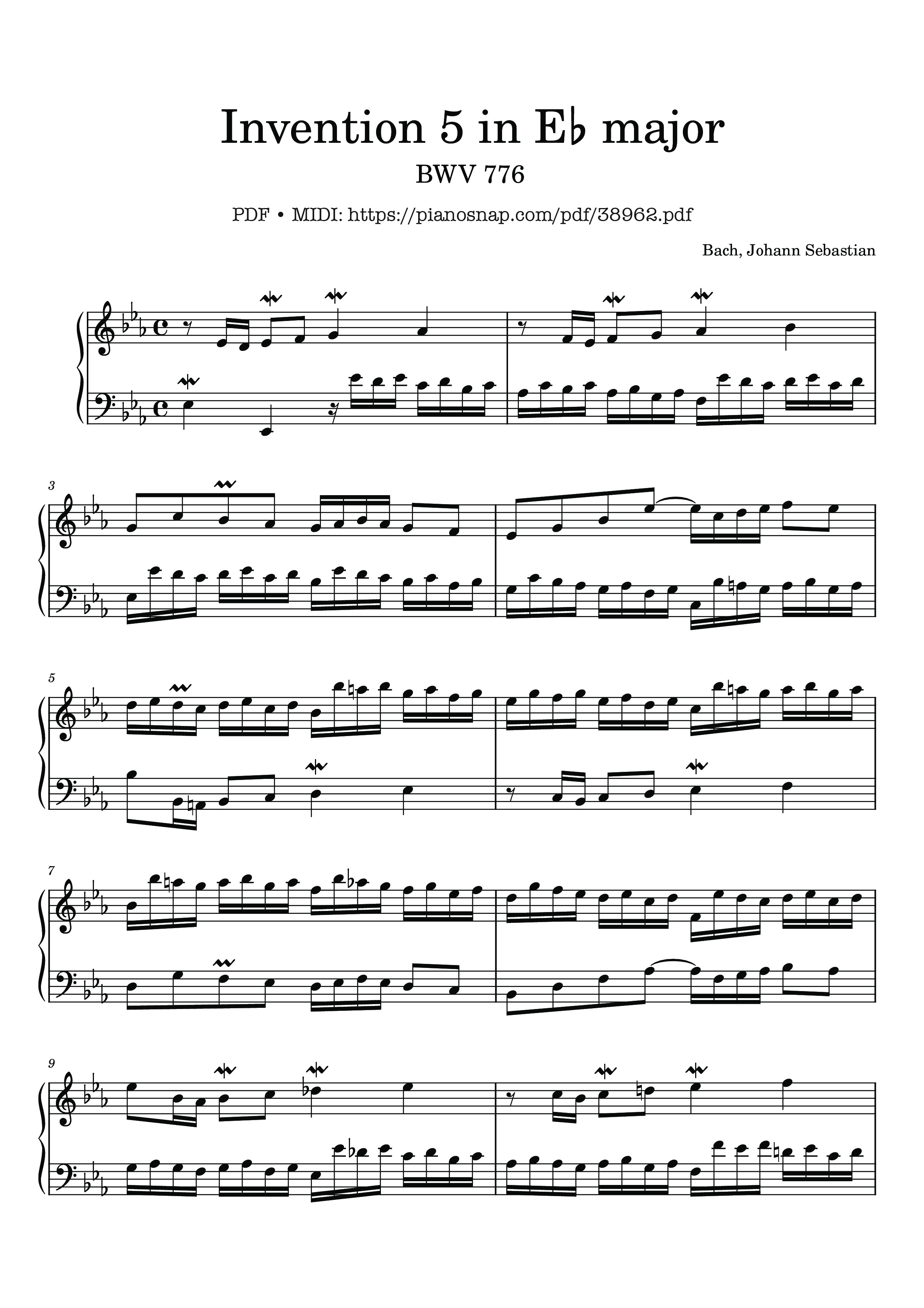 Trang 1 của Sheet nhạc PDF bài hát Invention No. 5 in E-flat Major, BWV 776 - Johann Sebastian Bach