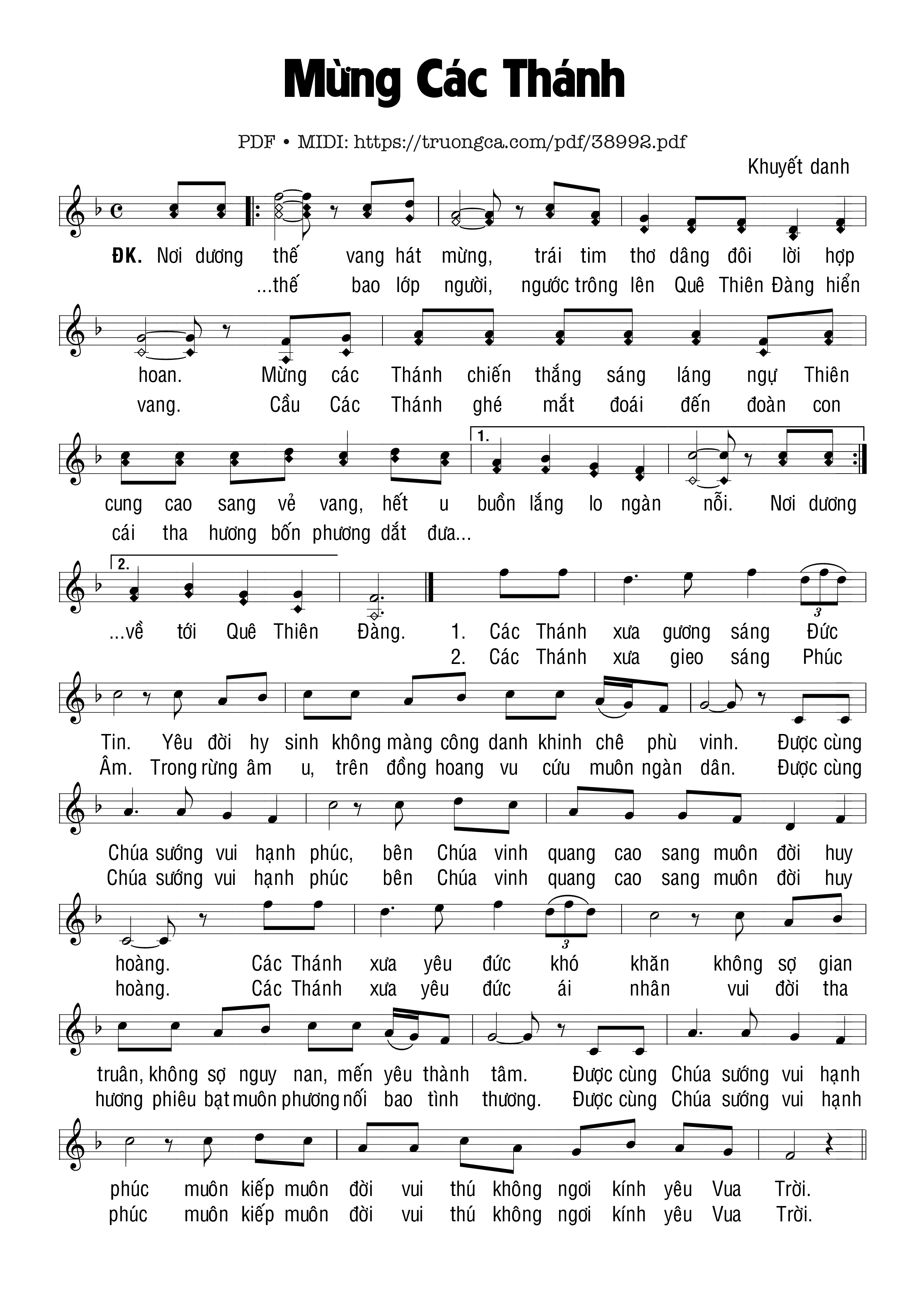 Trang 1 của Sheet nhạc PDF bài hát Mừng Các Thánh - Khuyết Danh